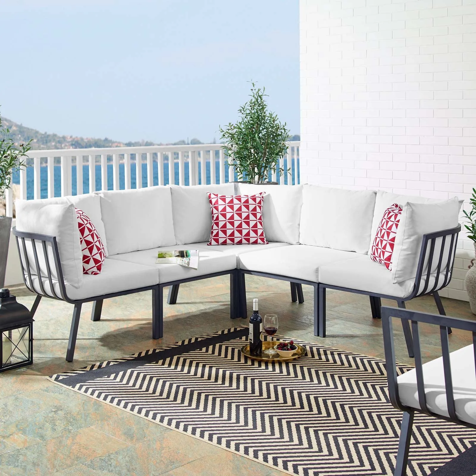 Riverside 5 Piece Outdoor Patio Aluminum Sectional by Modway
