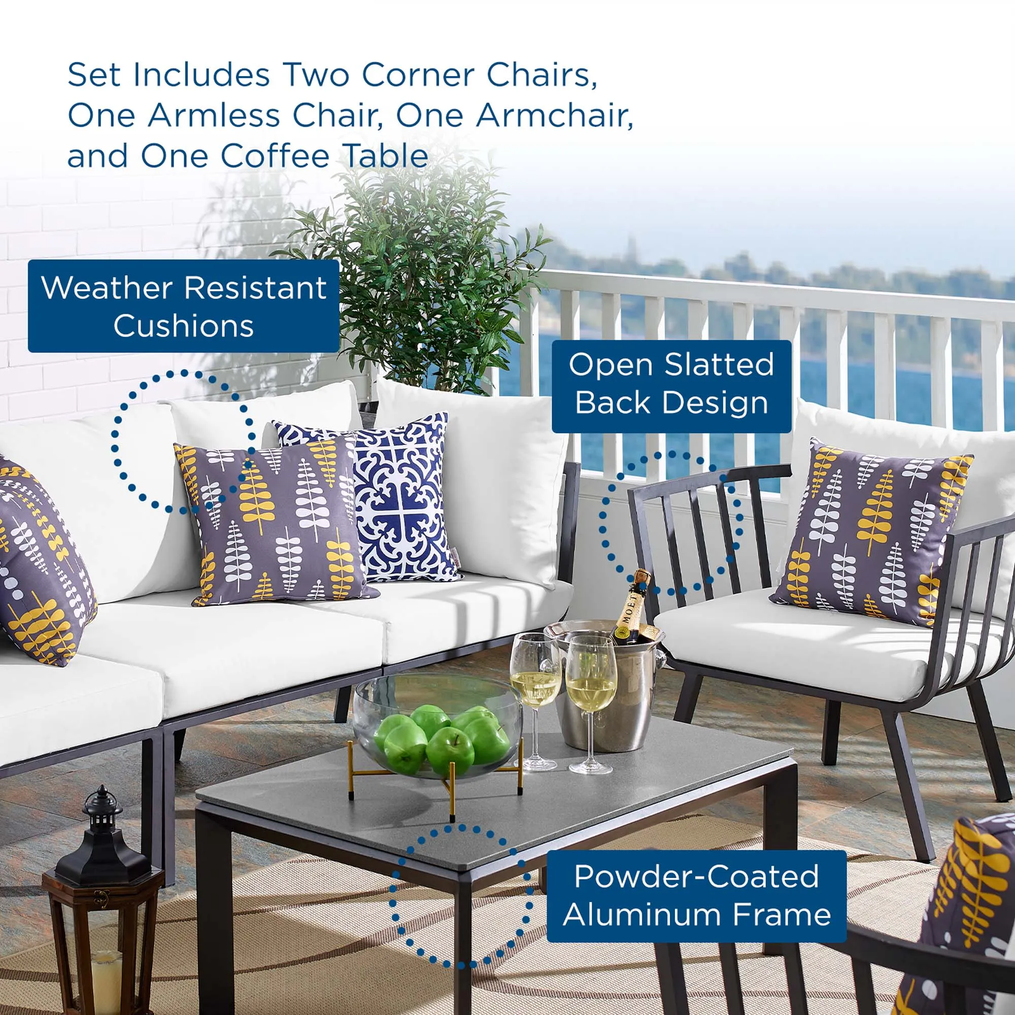 Riverside 5 Piece Outdoor Patio Aluminum Set by Modway