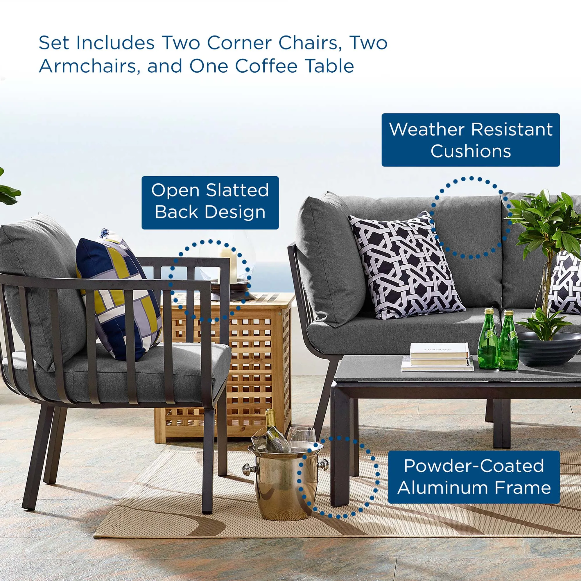 Riverside 5 Piece Outdoor Patio Aluminum Set by Modway