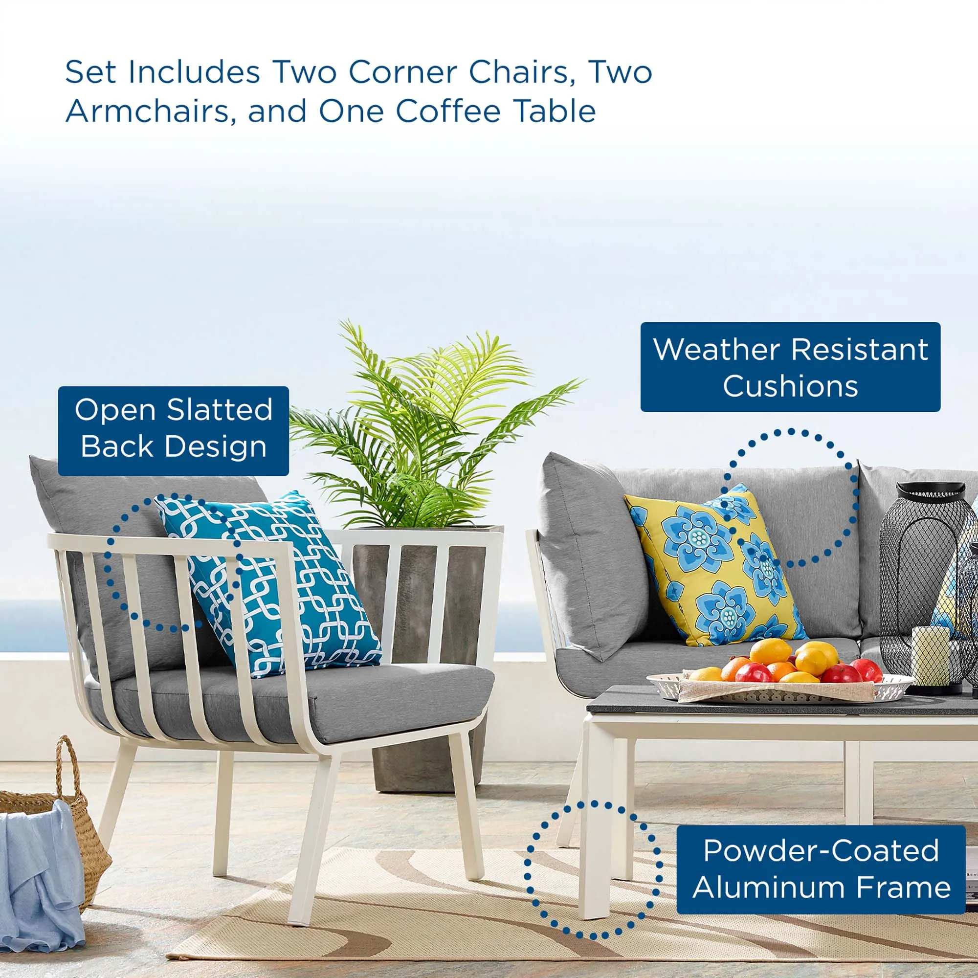 Riverside 5 Piece Outdoor Patio Aluminum Set by Modway