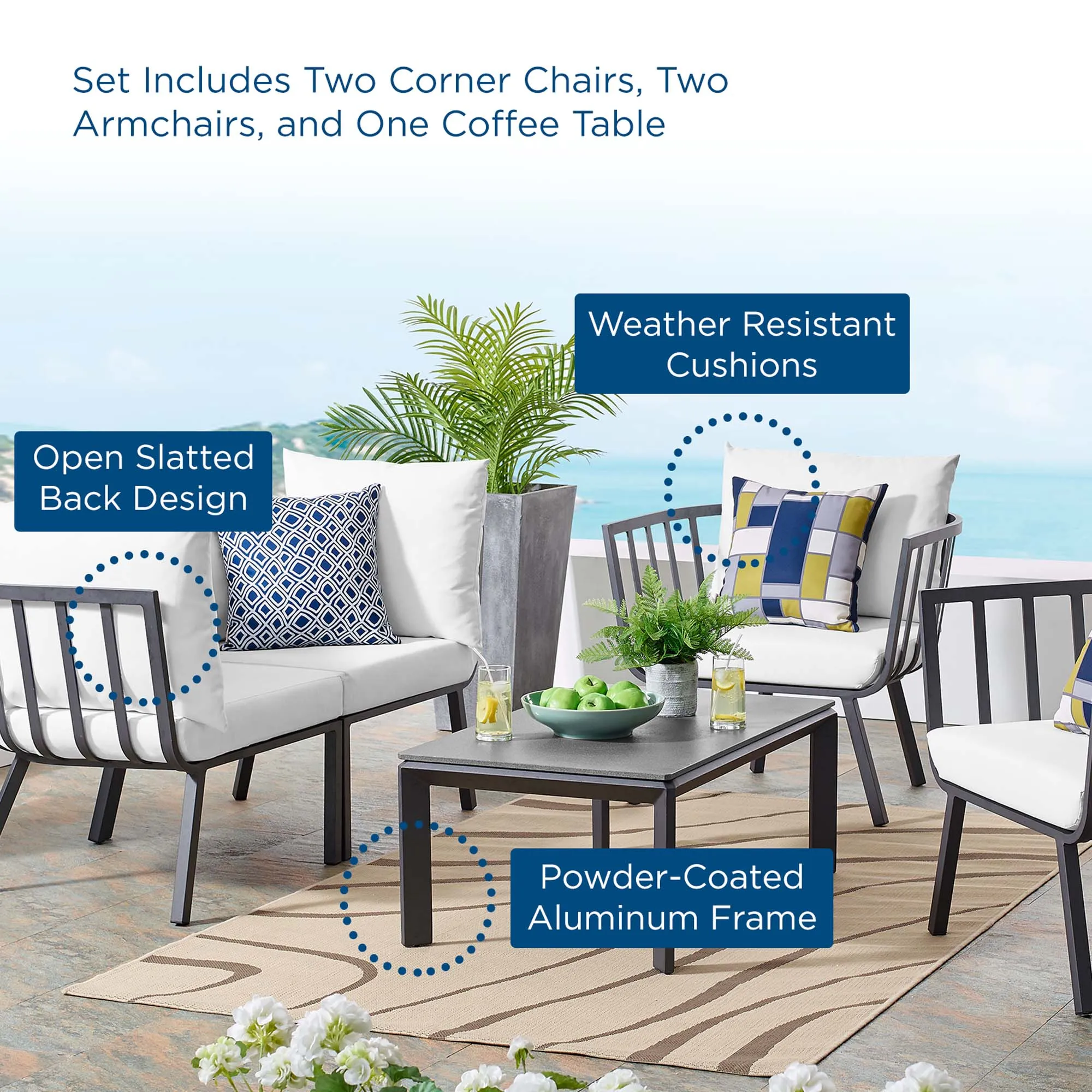 Riverside 5 Piece Outdoor Patio Aluminum Set by Modway