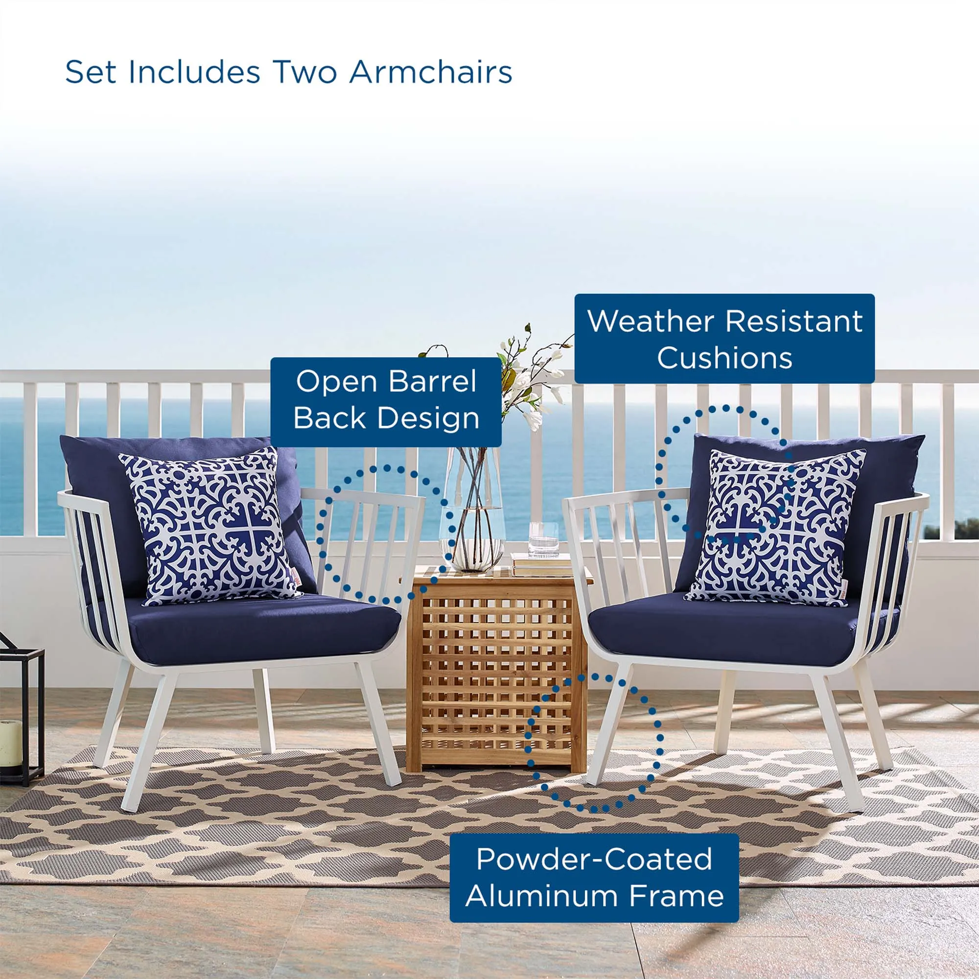 Riverside Outdoor Patio Aluminum Armchair Set of 2 by Modway