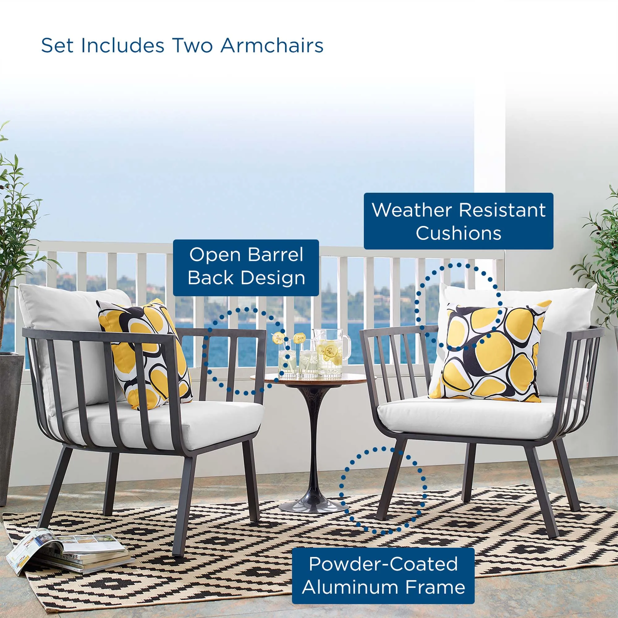 Riverside Outdoor Patio Aluminum Armchair Set of 2 by Modway