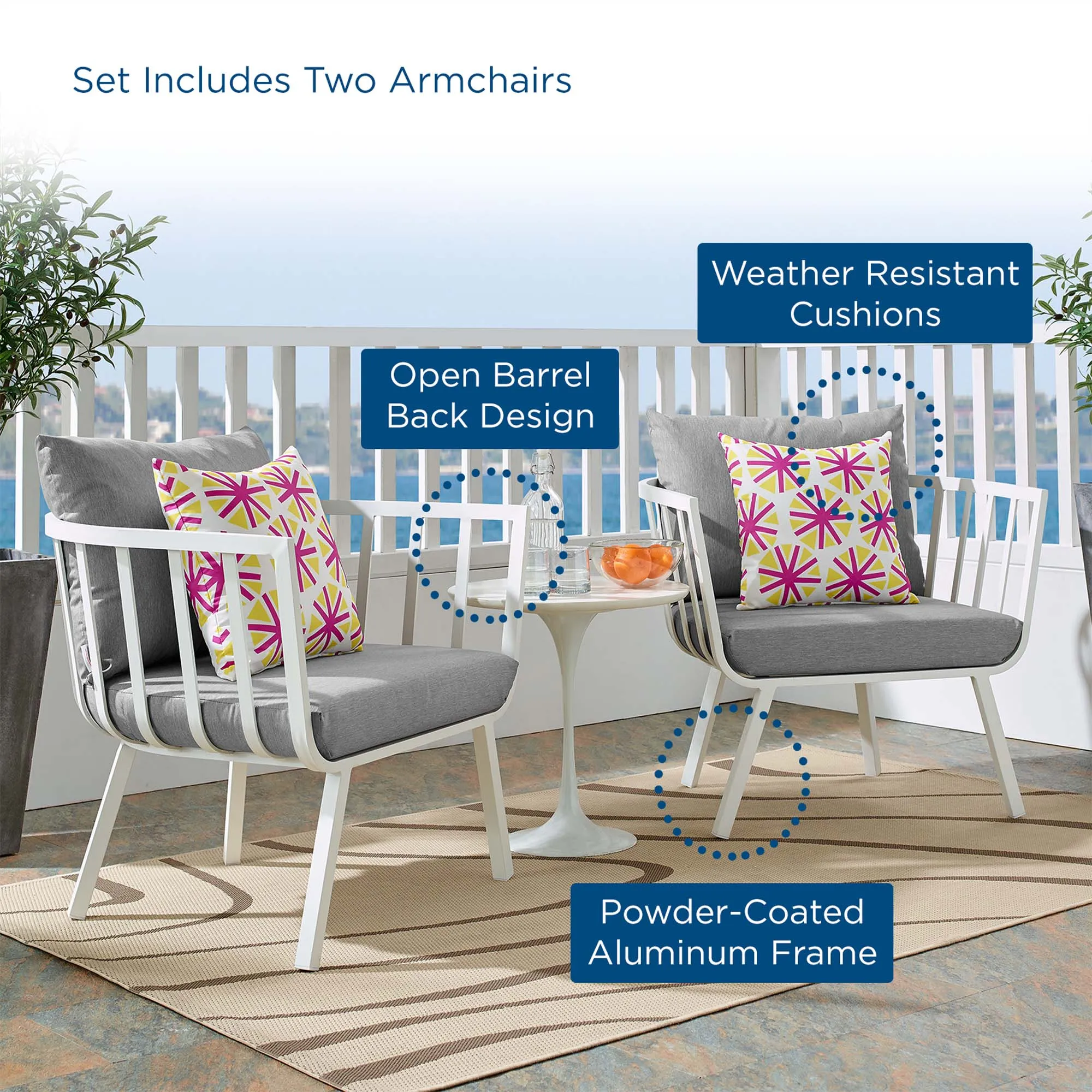 Riverside Outdoor Patio Aluminum Armchair Set of 2 by Modway