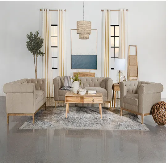 Sandrine Button Tufted Tuxedo Arms living room Camel