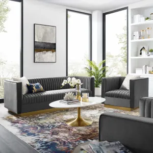 Sanguine Vertical Channel Tufted Upholstered Performance Velvet Sofa and Armchair Set by Modway