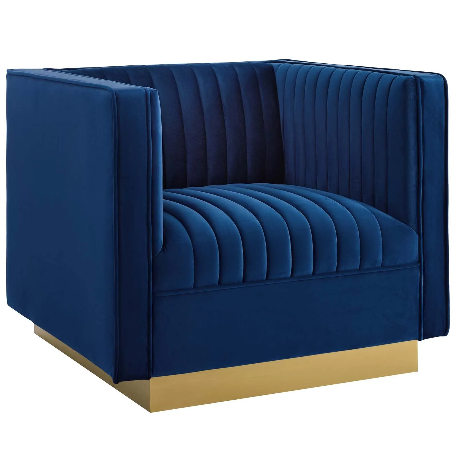 Sanguine Vertical Channel Tufted Upholstered Performance Velvet Sofa and Armchair Set by Modway
