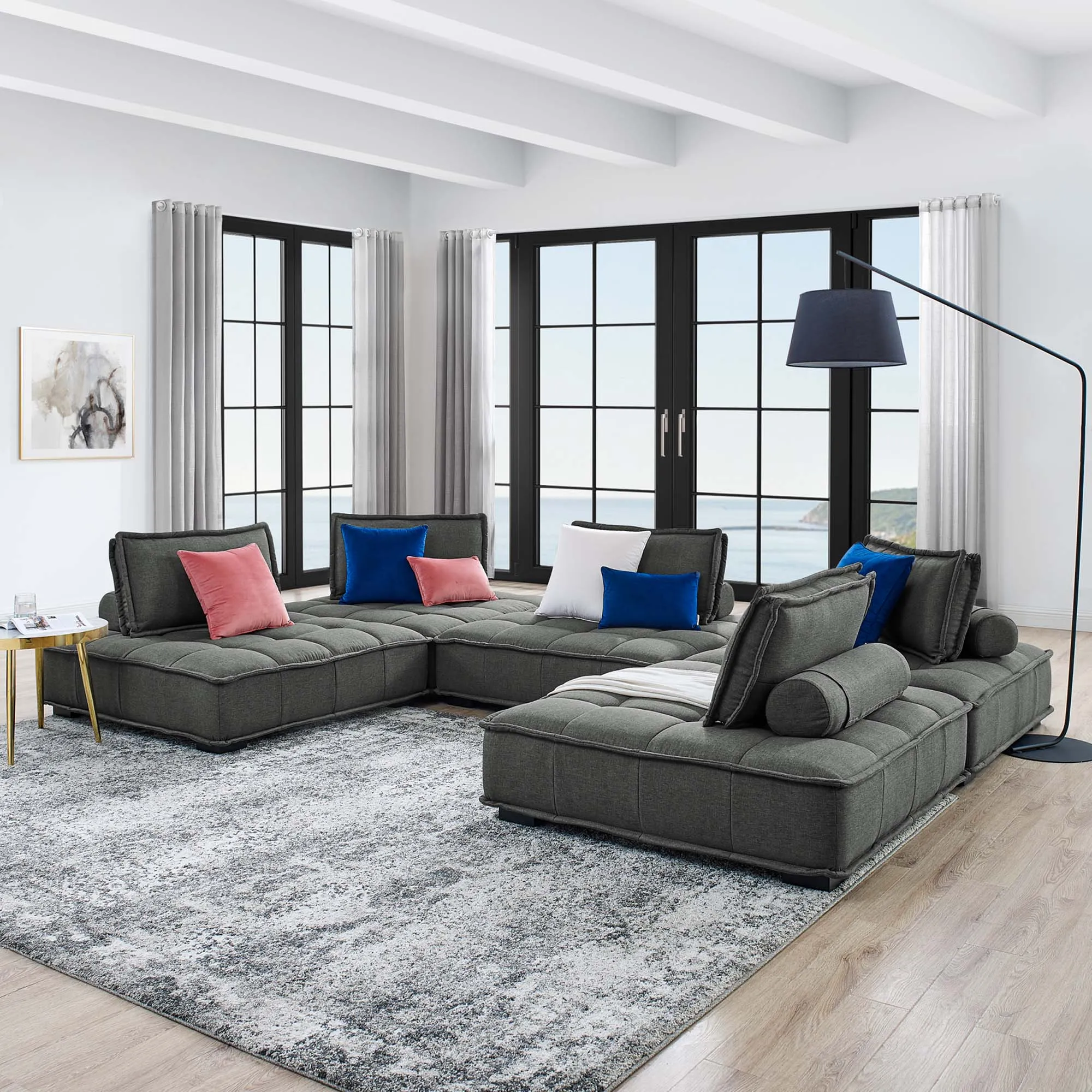 Saunter 5-Piece Tufted Fabric Fabric Sectional Sofa by Modway
