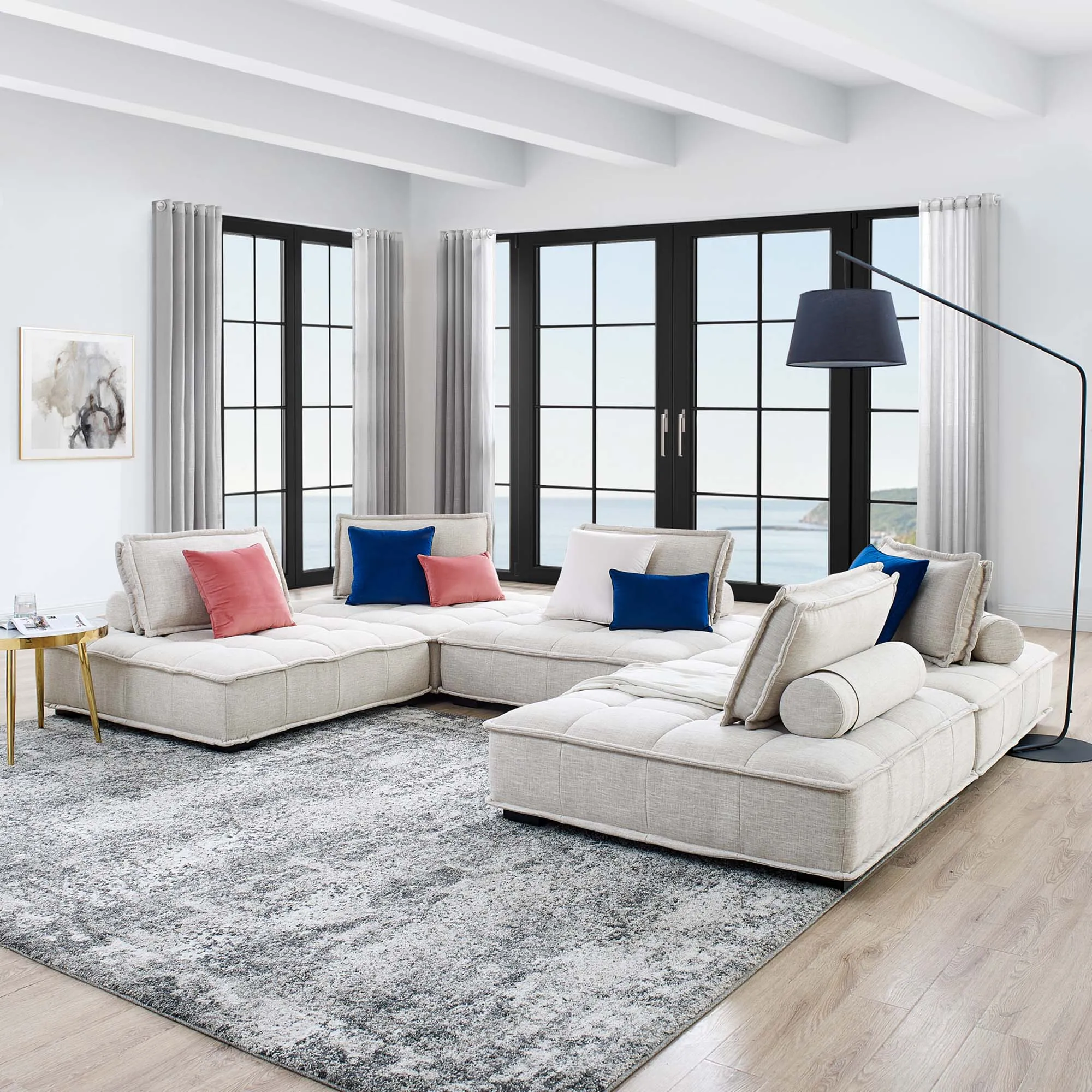 Saunter 5-Piece Tufted Fabric Fabric Sectional Sofa by Modway