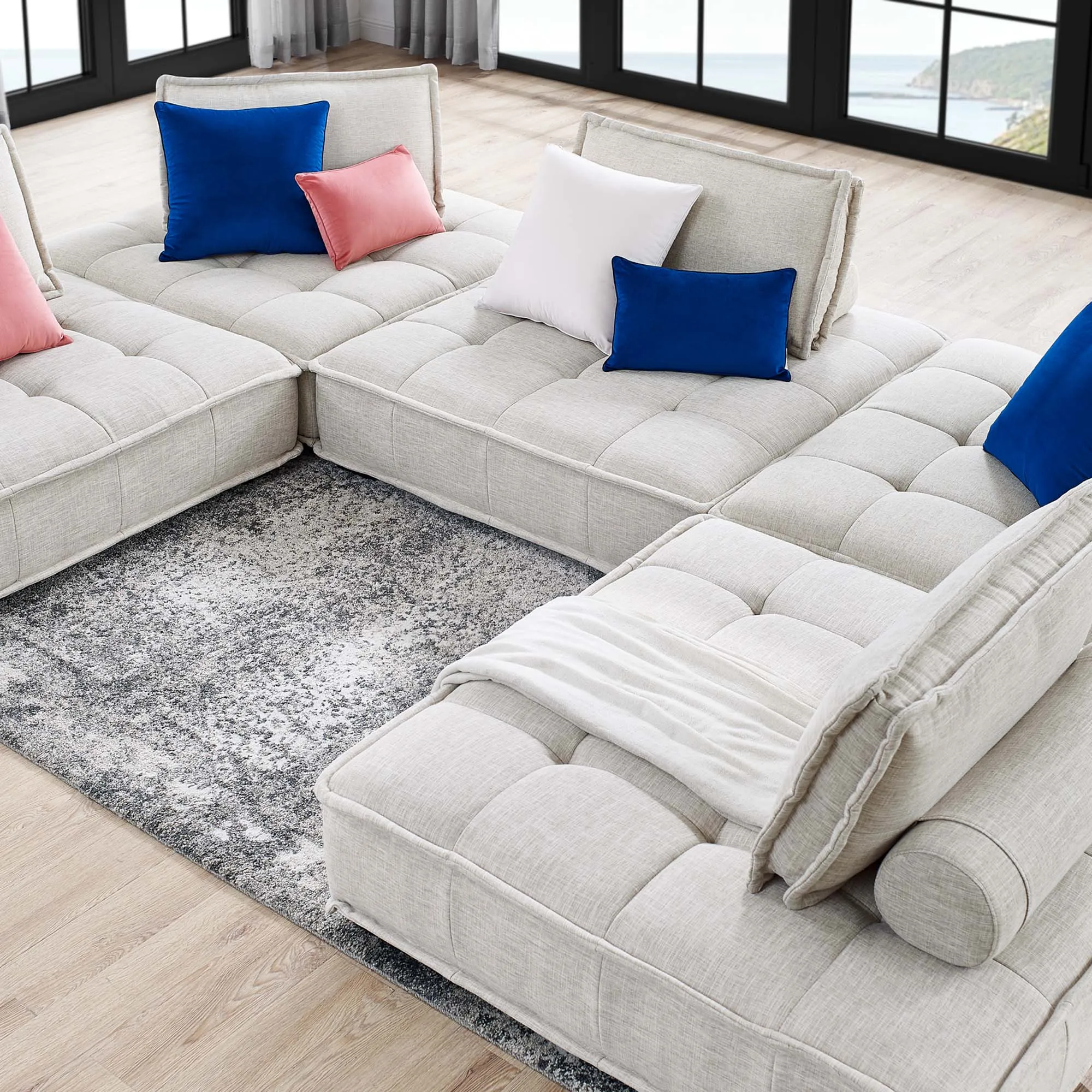 Saunter 5-Piece Tufted Fabric Fabric Sectional Sofa by Modway