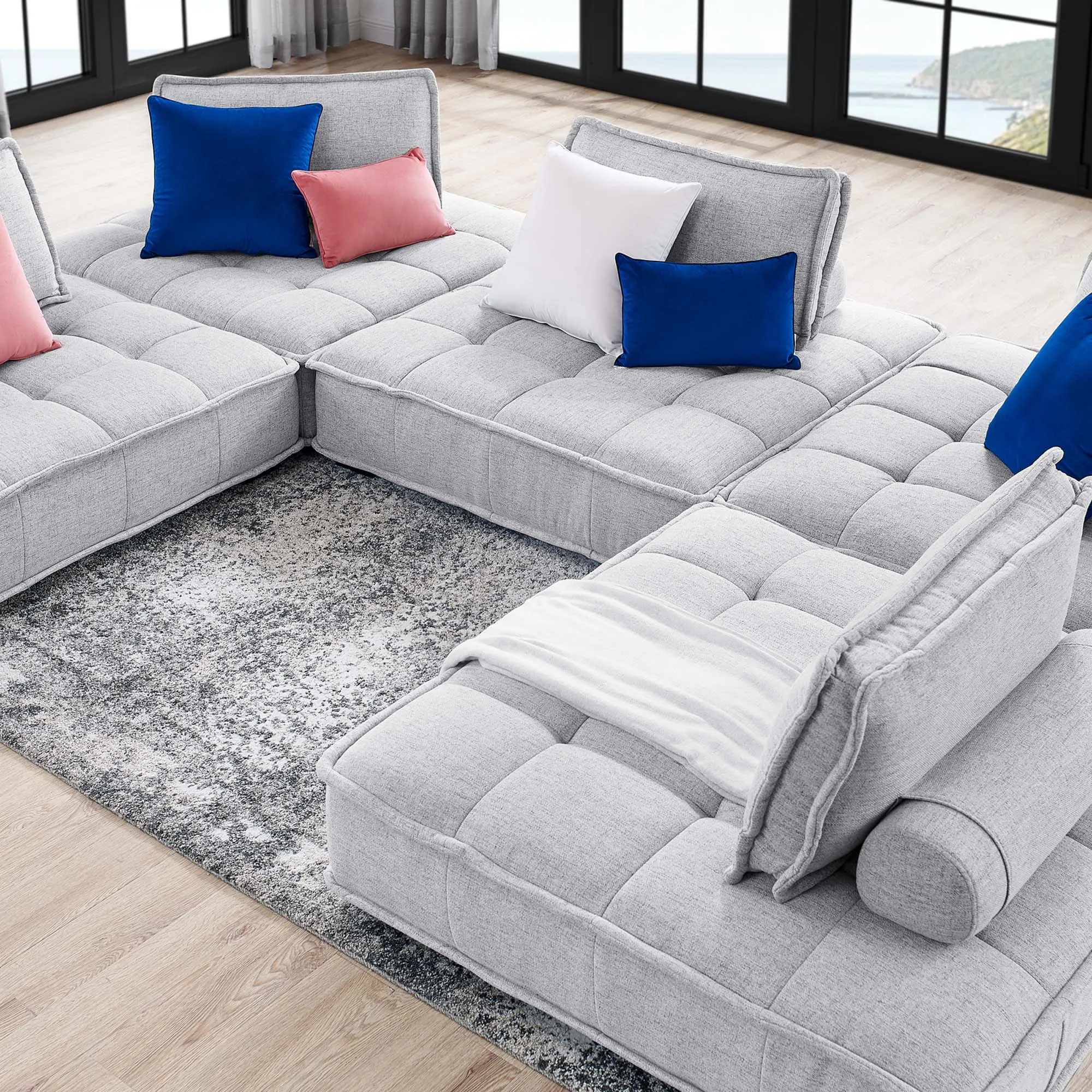 Saunter 5-Piece Tufted Fabric Fabric Sectional Sofa by Modway