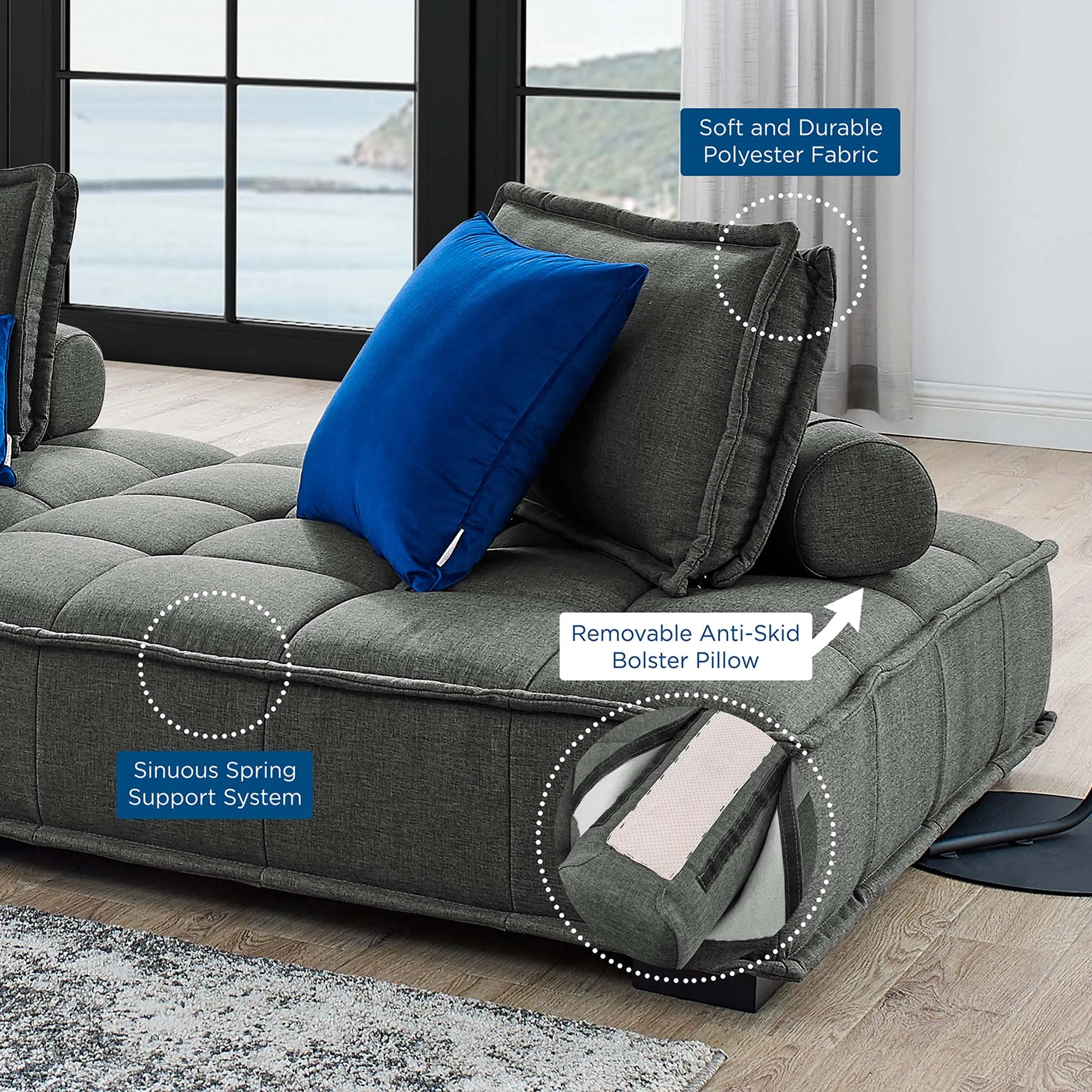 Saunter 5-Piece Tufted Fabric Fabric Sectional Sofa by Modway