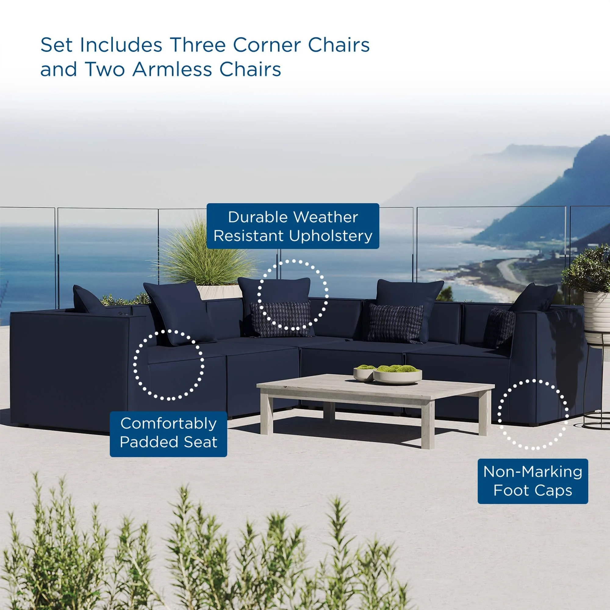 Saybrook Outdoor Patio Upholstered 5-Piece Sectional Sofa by Modway