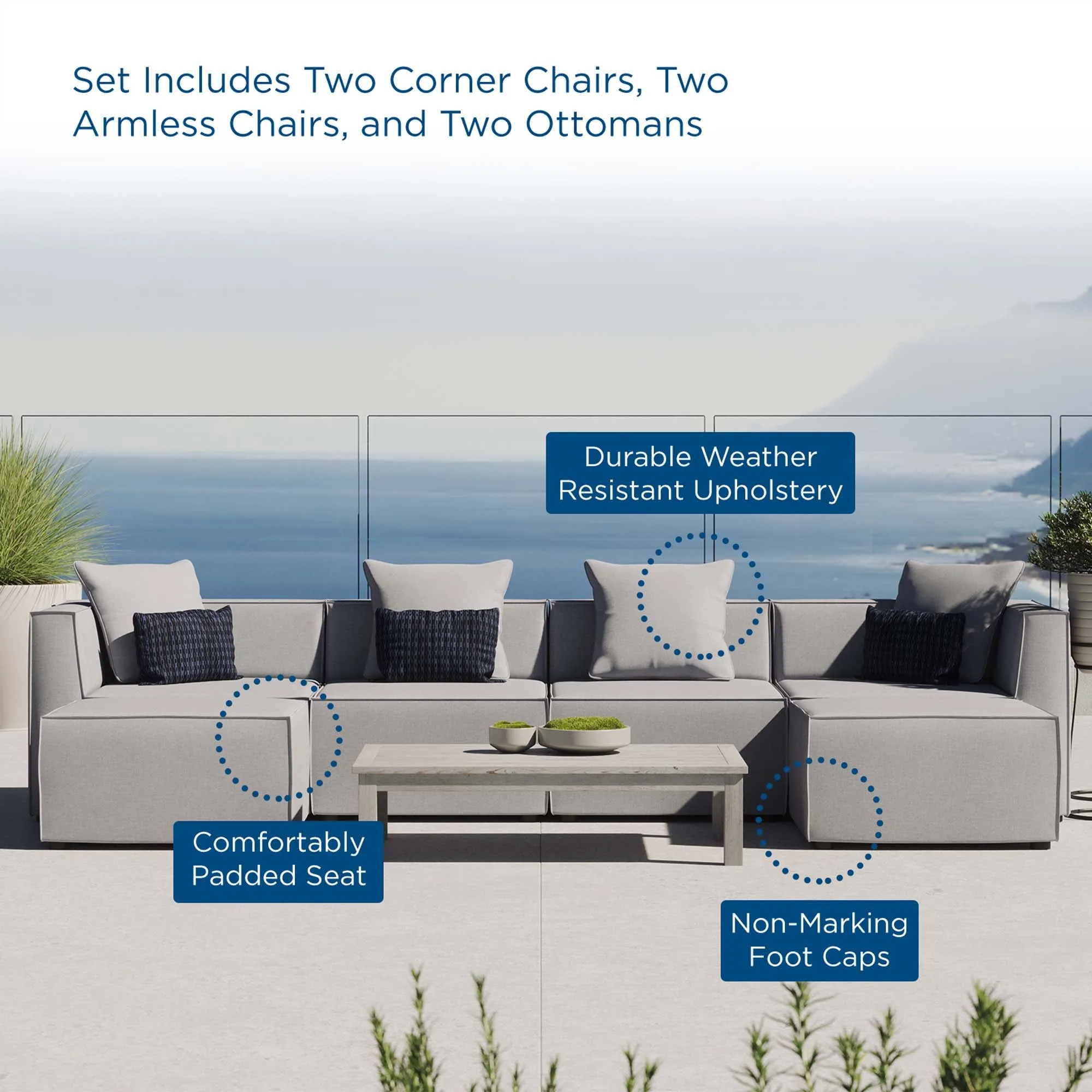 Saybrook Outdoor Patio Upholstered 6-Piece Sectional Sofa by Modway