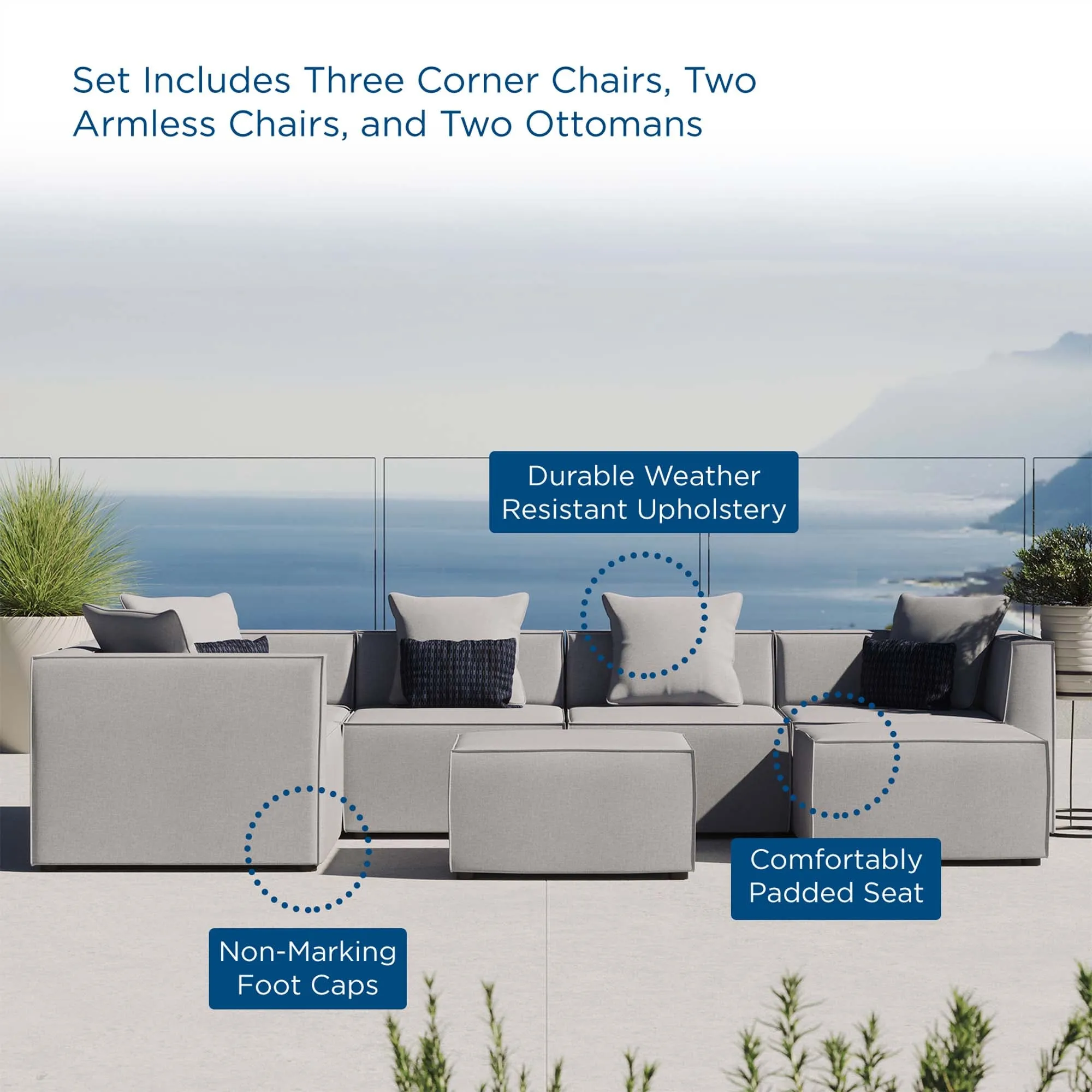 Saybrook Outdoor Patio Upholstered 7-Piece Sectional Sofa by Modway