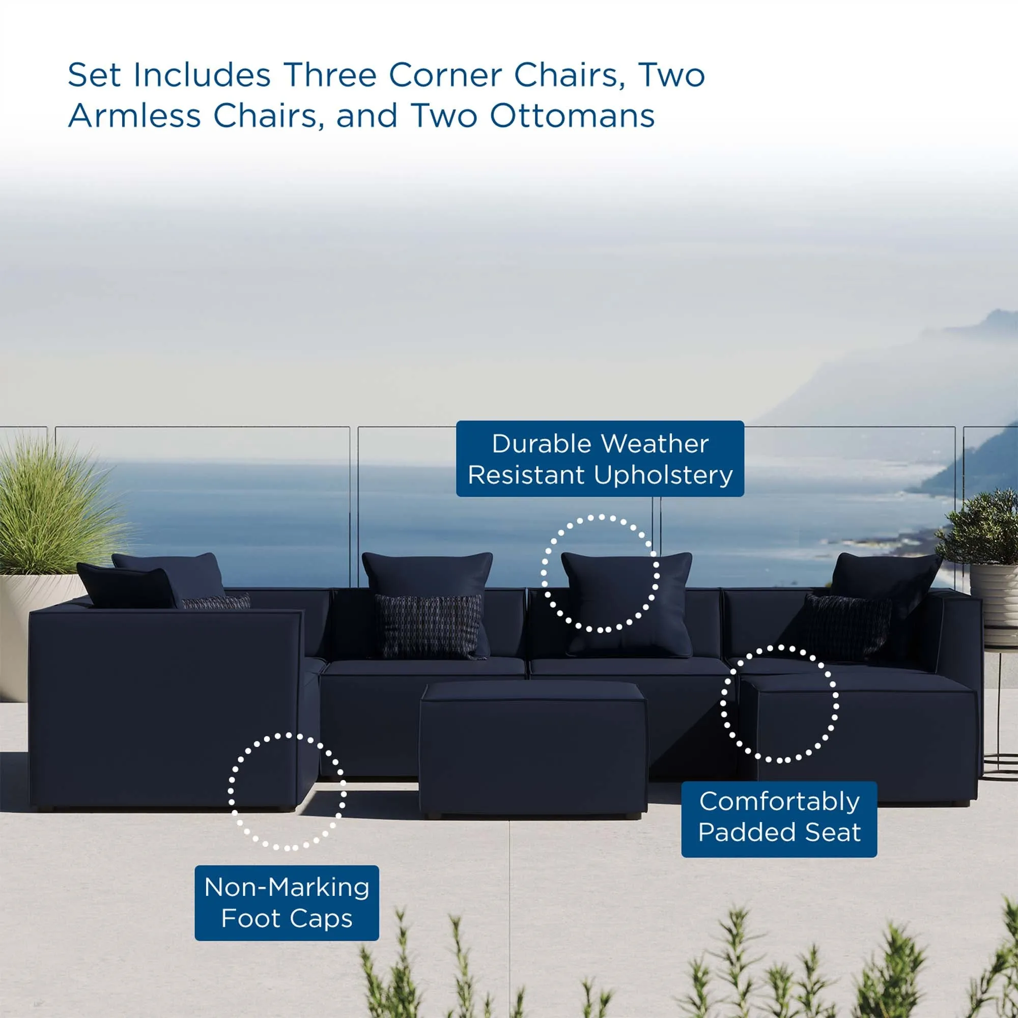 Saybrook Outdoor Patio Upholstered 7-Piece Sectional Sofa by Modway