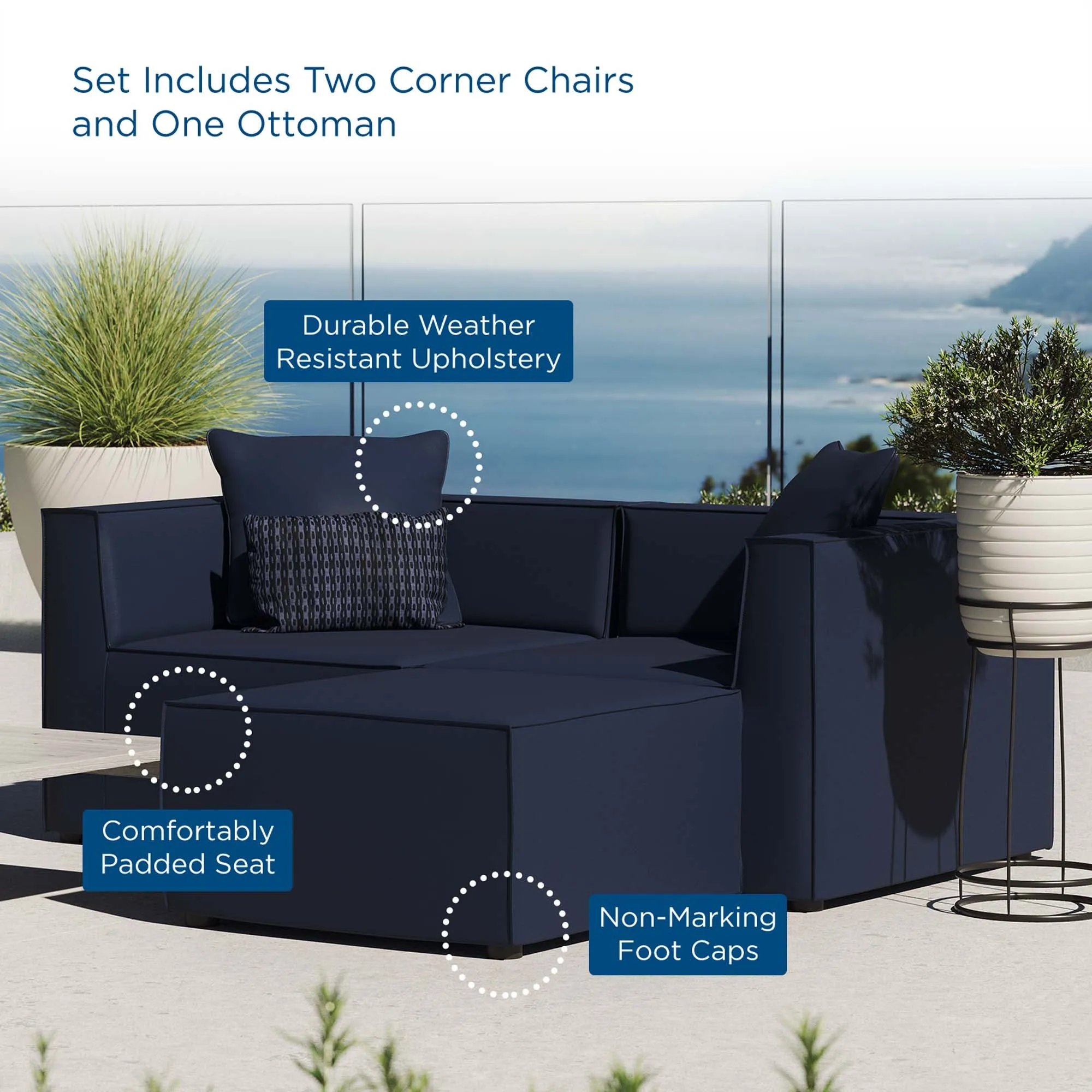 Saybrook Outdoor Patio Upholstered Loveseat and Ottoman Set by Modway