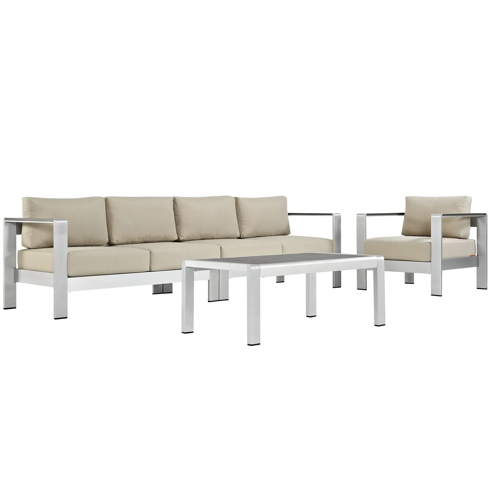 Shore 4 Piece Outdoor Patio Aluminum Sectional Sofa Set by Modway
