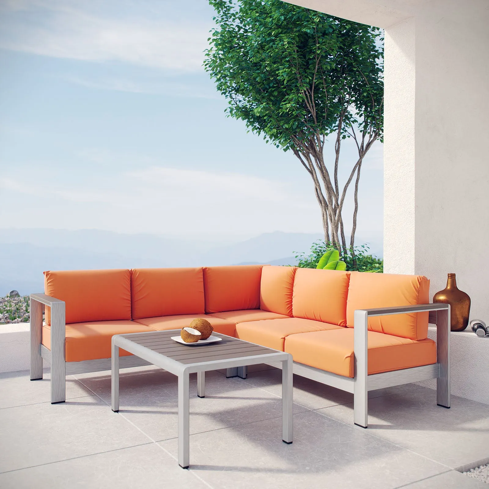 Shore 4 Piece Outdoor Patio Aluminum Sectional Sofa Set by Modway