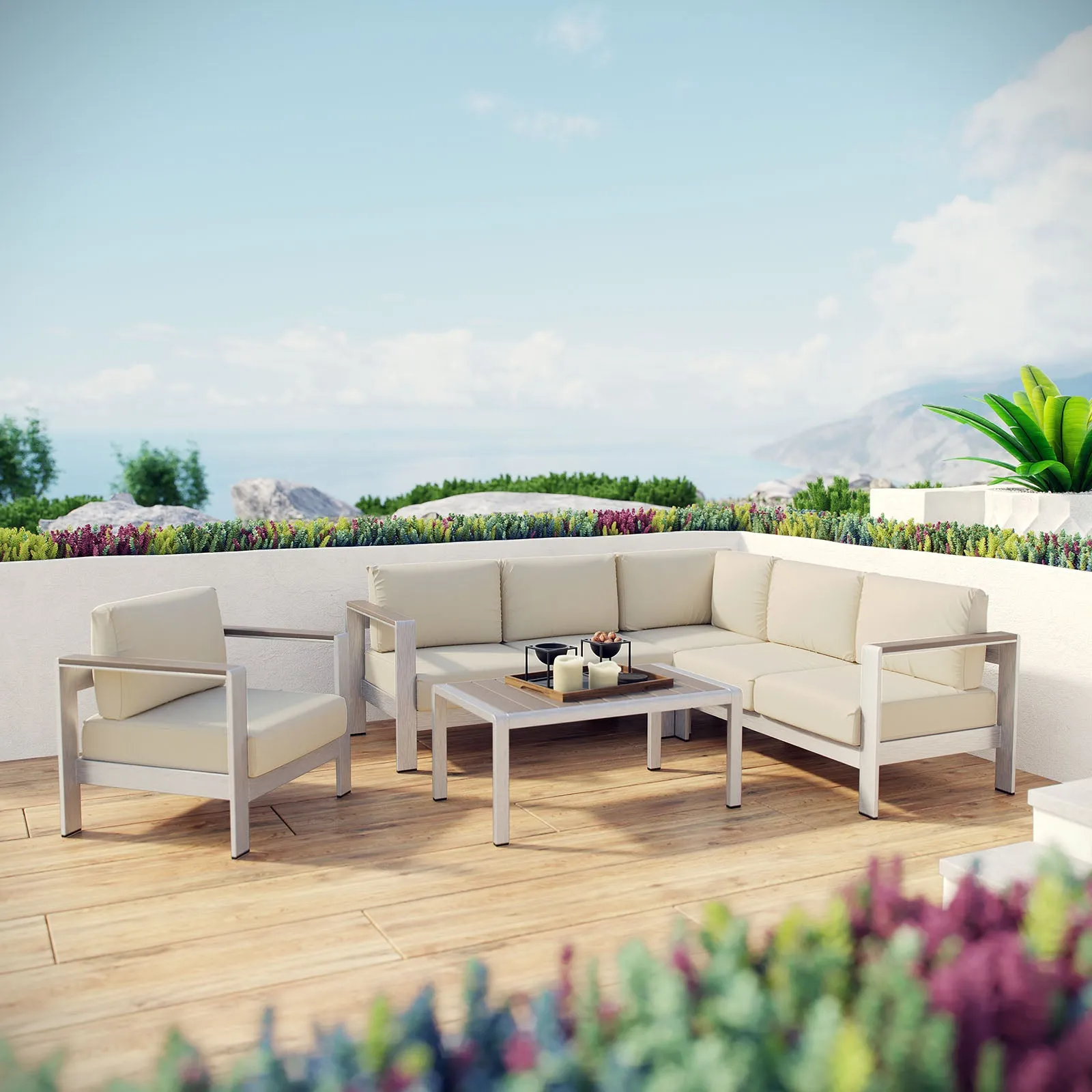 Shore 5 Piece Outdoor Patio Aluminum Sectional Sofa Set by Modway