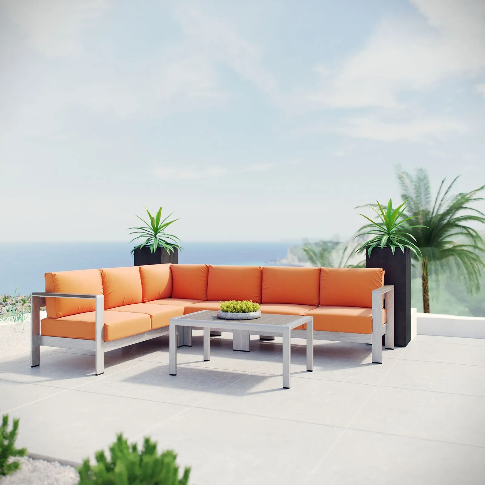 Shore 5 Piece Outdoor Patio Aluminum Sectional Sofa Set by Modway