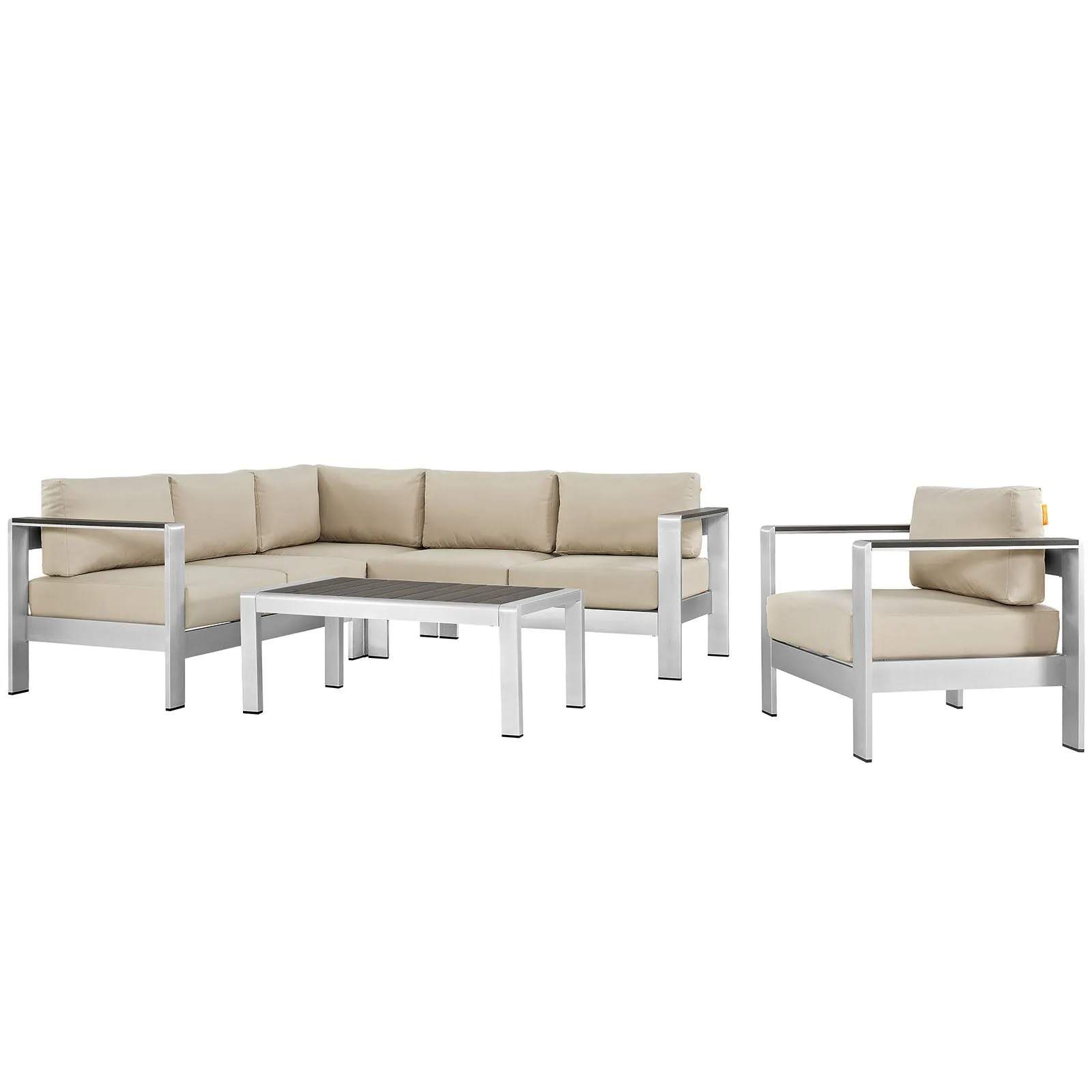 Shore 5 Piece Outdoor Patio Aluminum Sectional Sofa Set by Modway