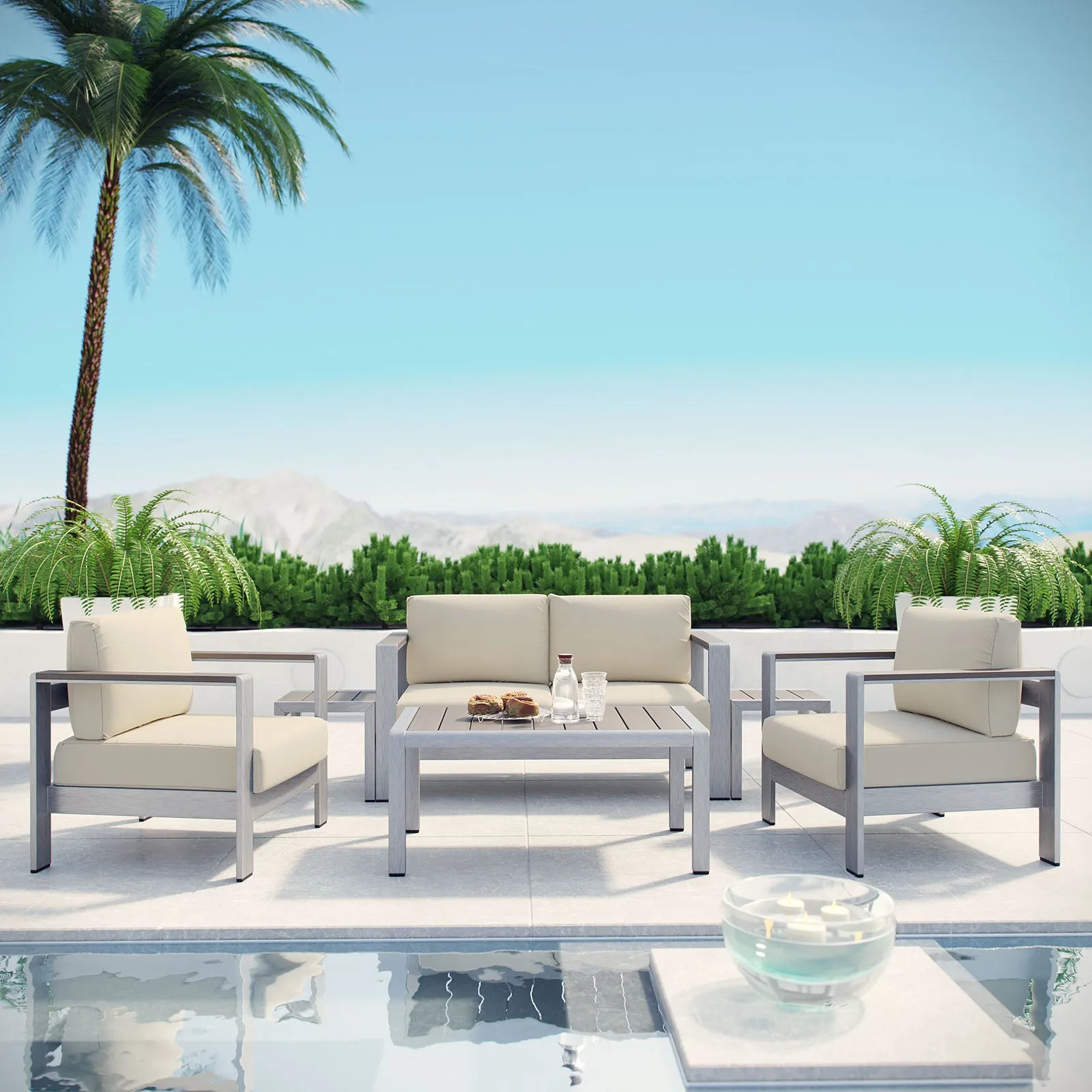 Shore 6 Piece Outdoor Patio Aluminum Sectional Sofa Set by Modway