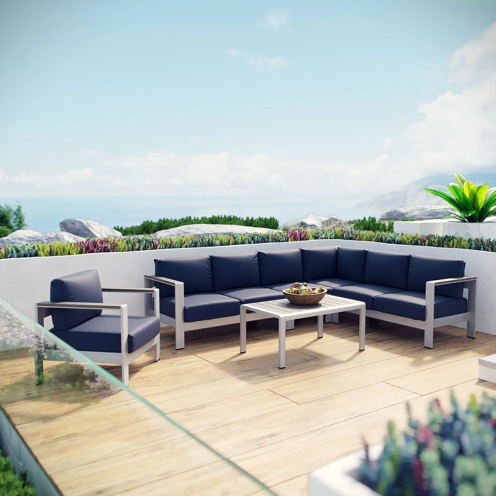Shore 6 Piece Outdoor Patio Aluminum Sectional Sofa Set by Modway