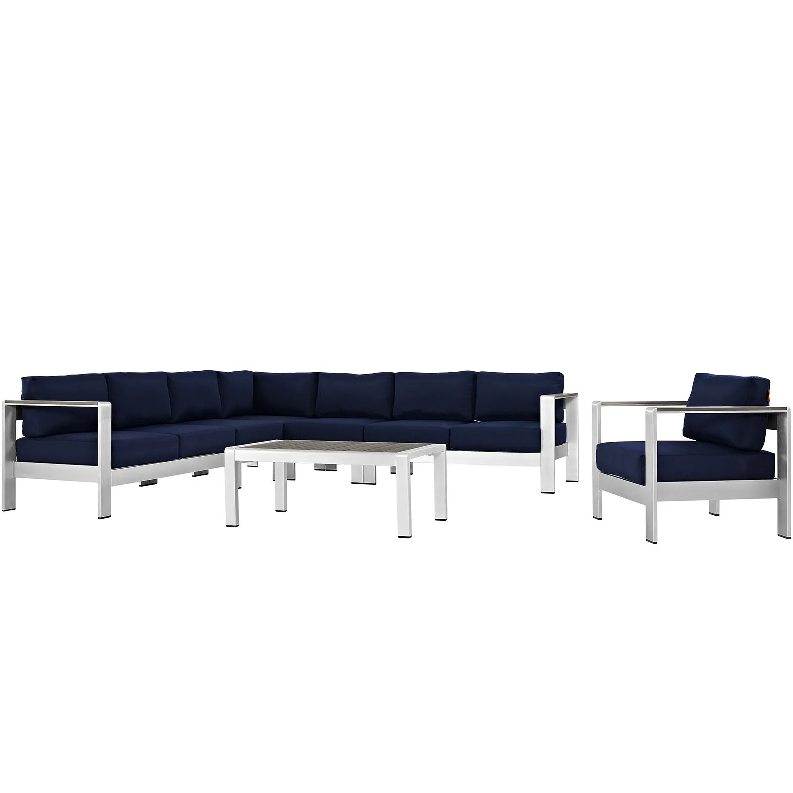Shore 7 Piece Outdoor Patio Aluminum Sectional Sofa Set by Modway