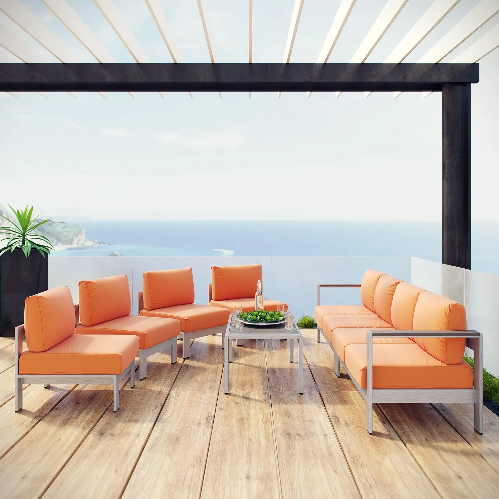 Shore 7 Piece Outdoor Patio Sectional Sofa Set by Modway