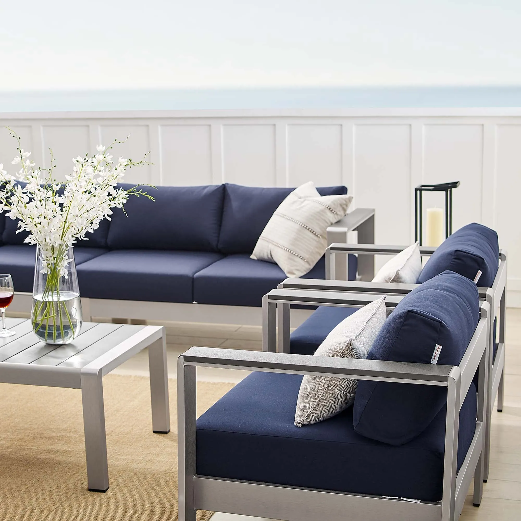 Shore 7 Piece Sunbrella® Fabric Outdoor Patio Aluminum Sectional Sofa Set by Modway