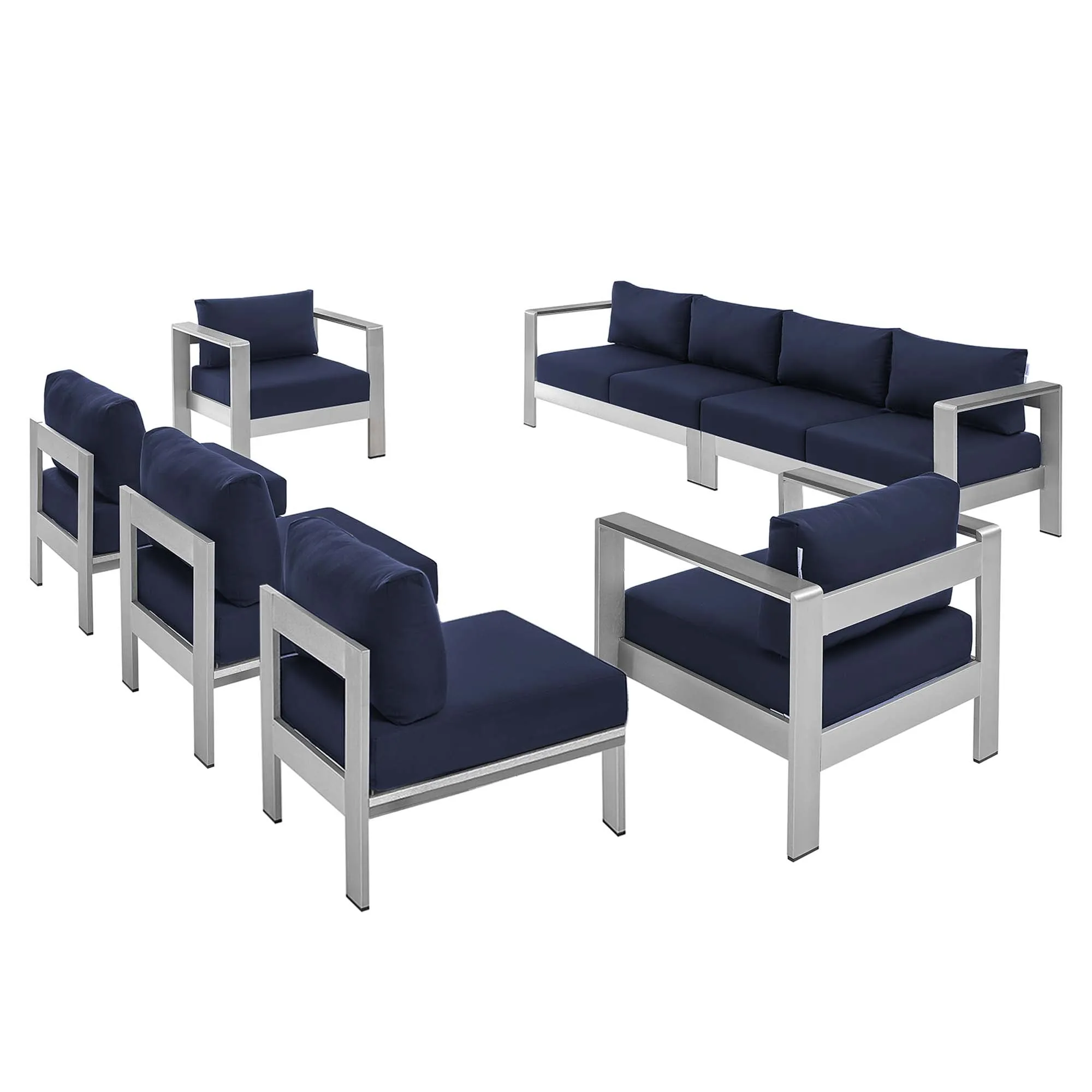 Shore 7 Piece Sunbrella® Fabric Outdoor Patio Aluminum Sectional Sofa Set by Modway