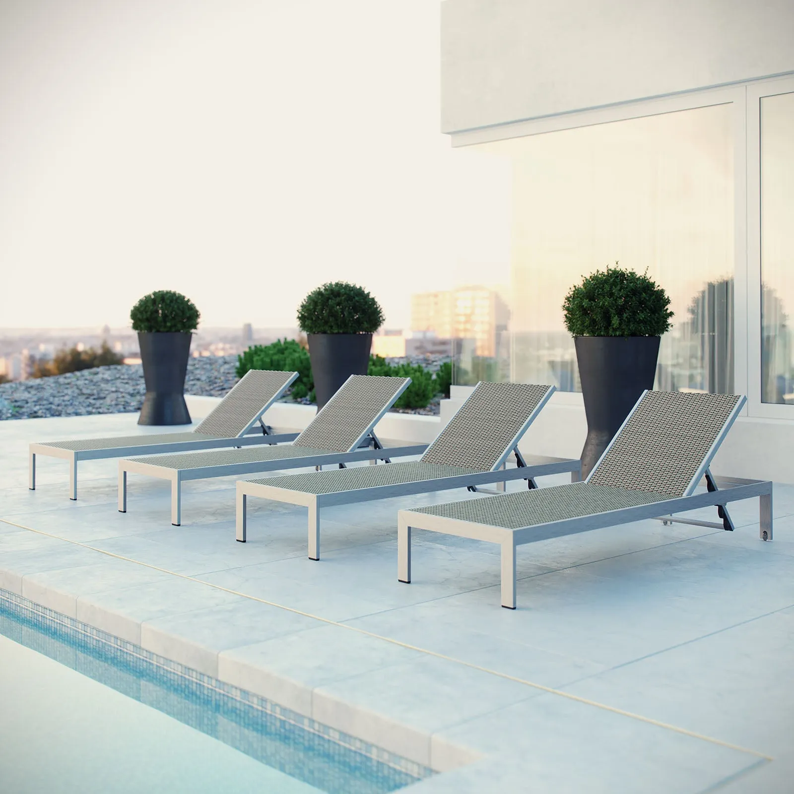 Shore Chaise Outdoor Patio Aluminum Set of 4 by Modway