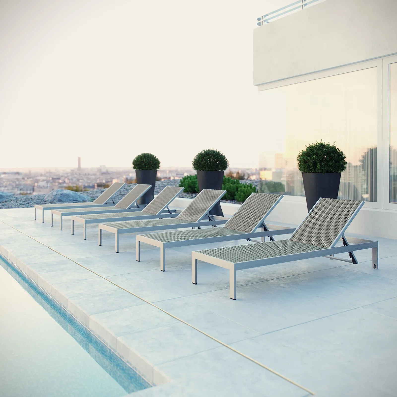 Shore Chaise Outdoor Patio Aluminum Set of 6 by Modway