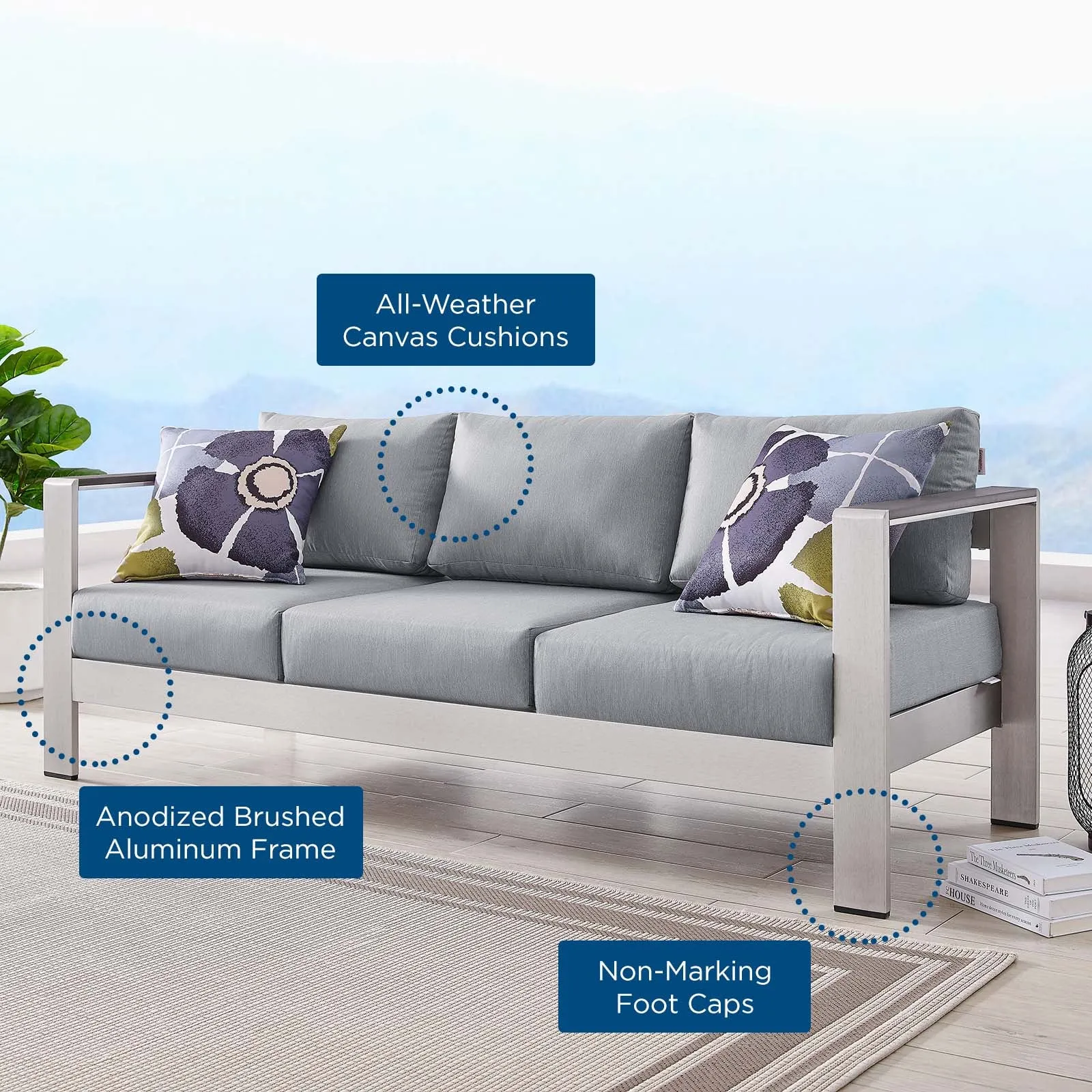 Shore Outdoor Patio Aluminum Sofa by Modway