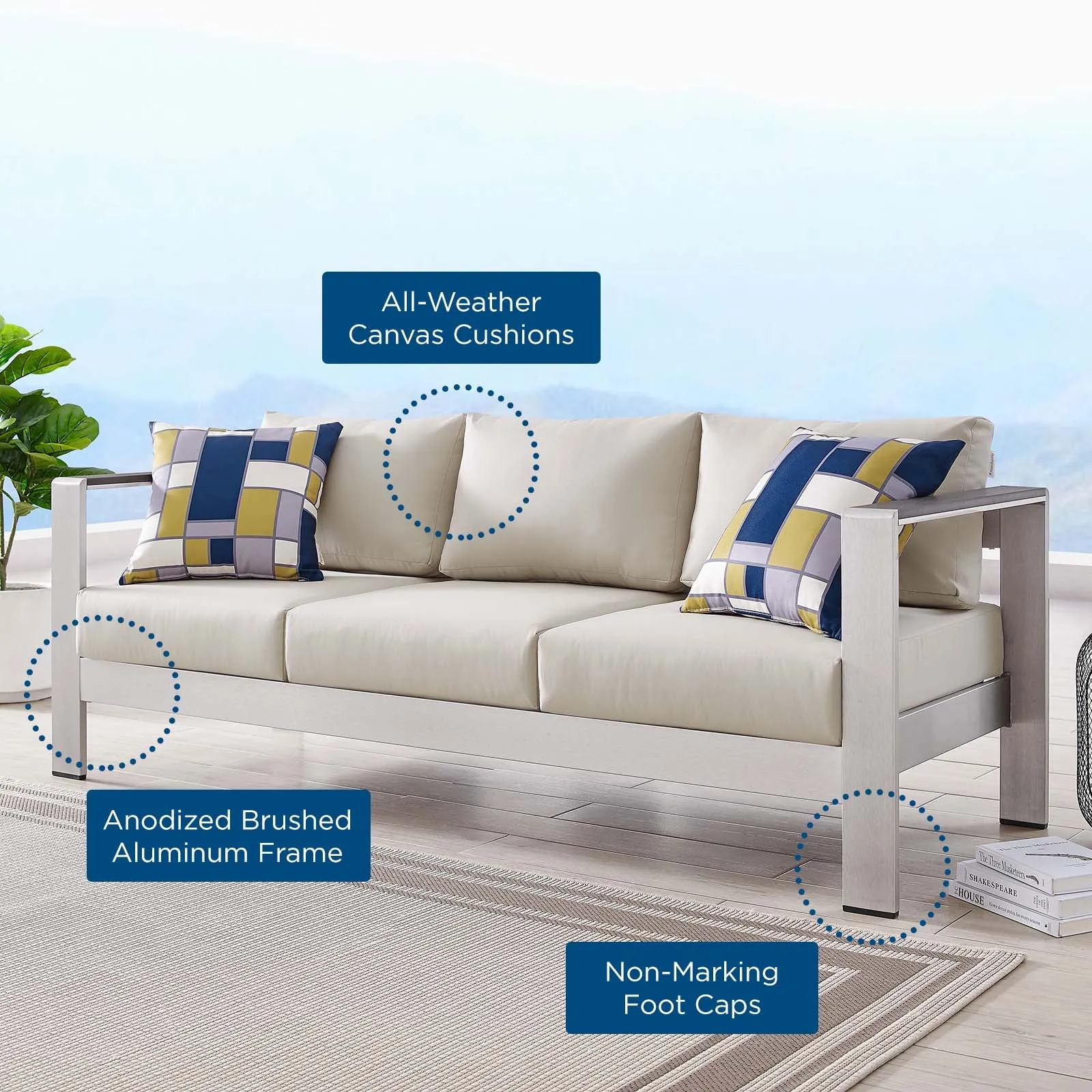 Shore Outdoor Patio Aluminum Sofa by Modway
