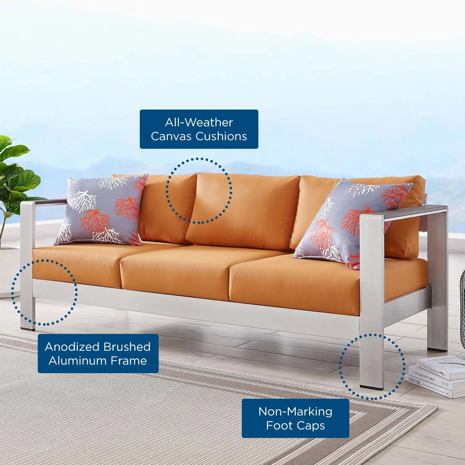Shore Outdoor Patio Aluminum Sofa by Modway