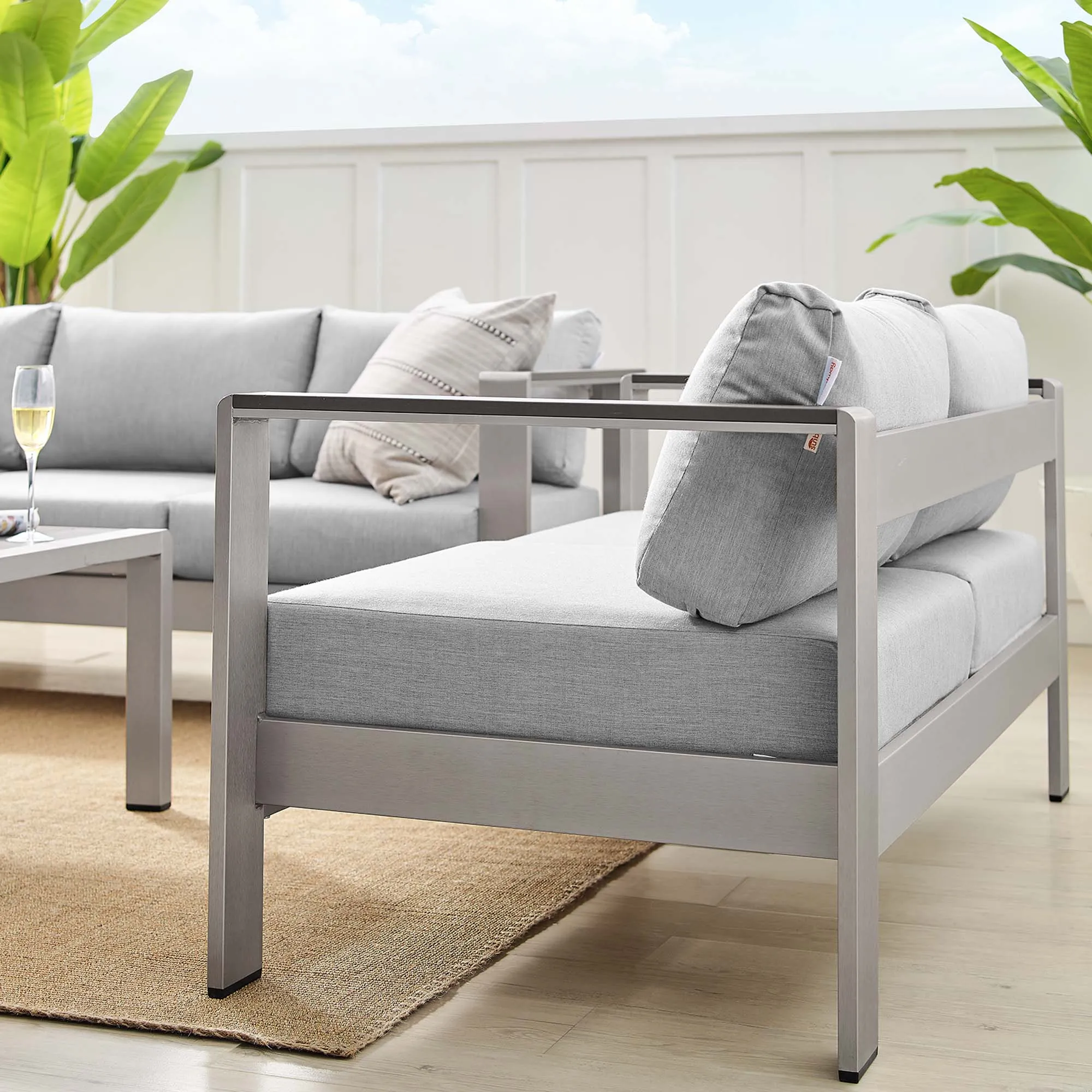 Shore Sunbrella® Fabric Outdoor Patio Aluminum 3 Piece Set by Modway