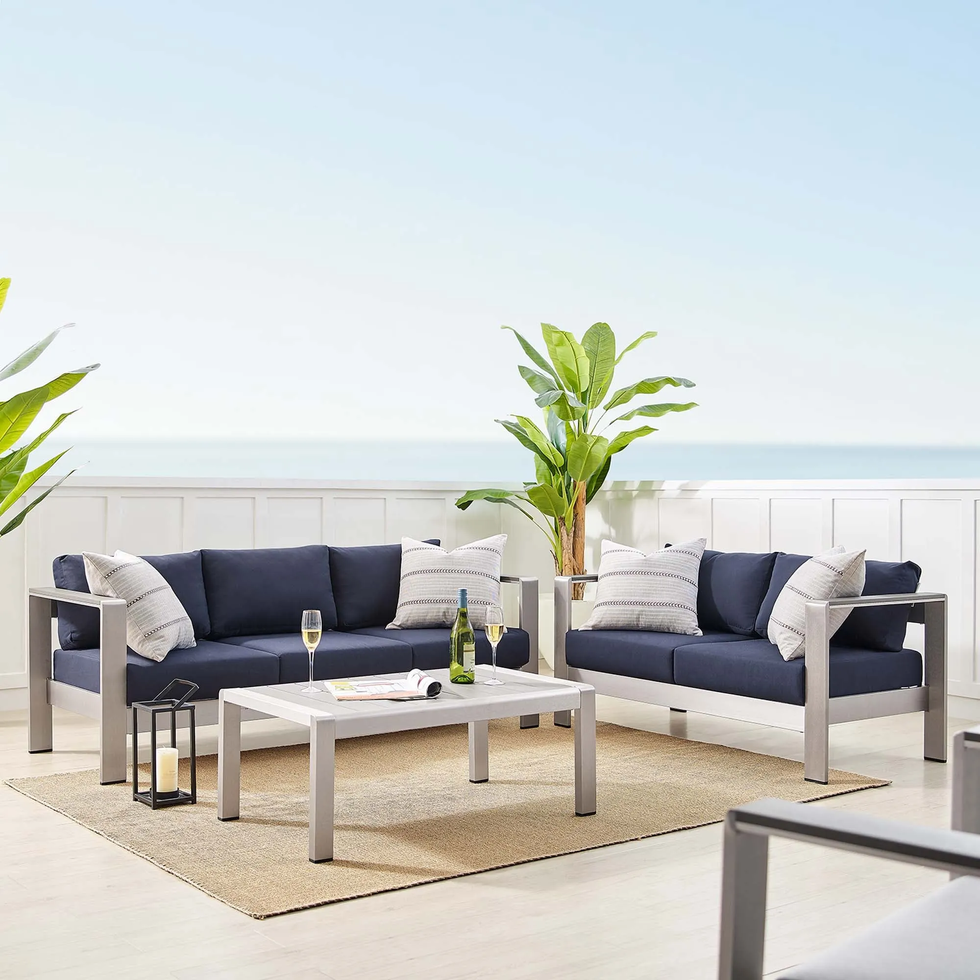 Shore Sunbrella® Fabric Outdoor Patio Aluminum 3 Piece Set by Modway