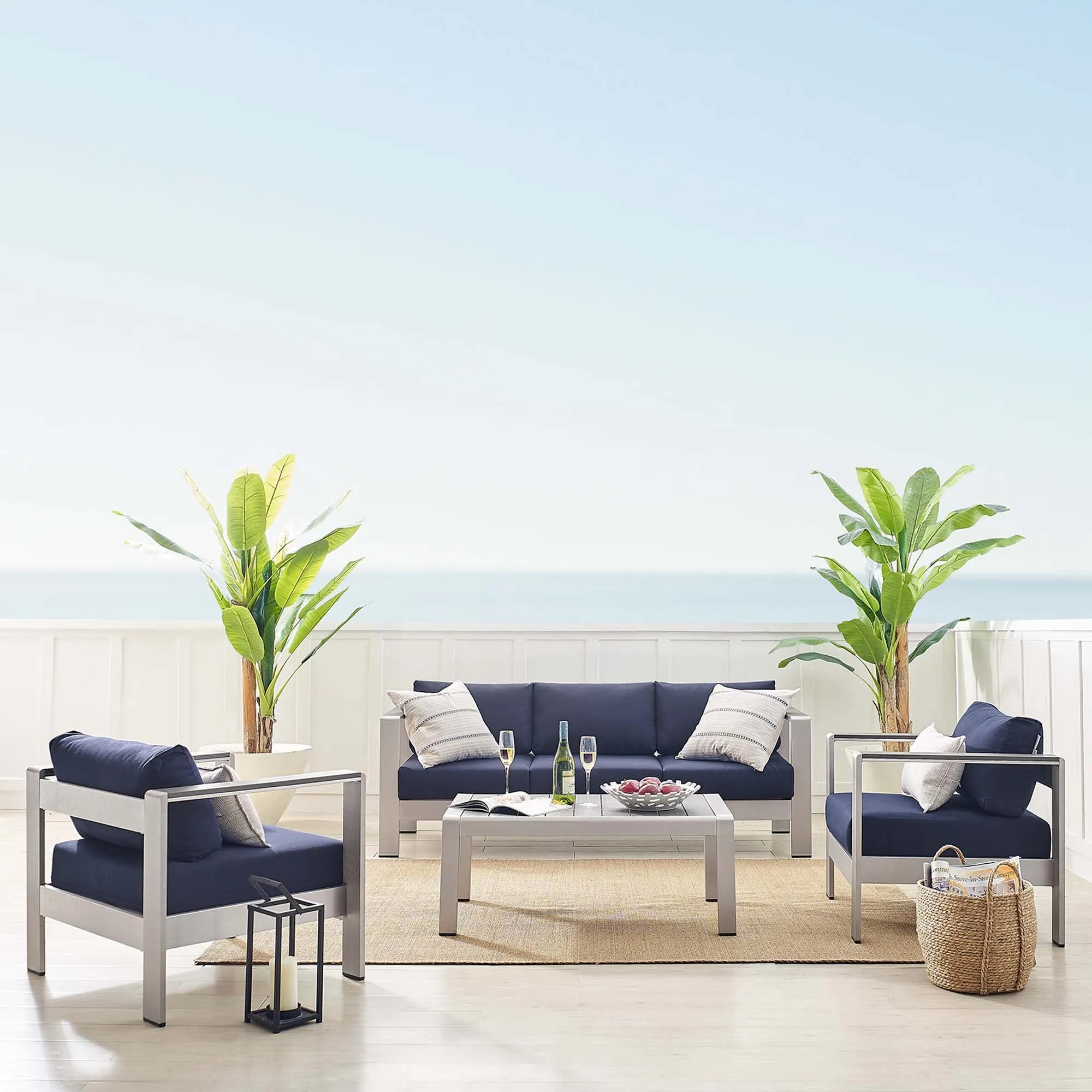 Shore Sunbrella® Fabric Outdoor Patio Aluminum 4 Piece Set by Modway