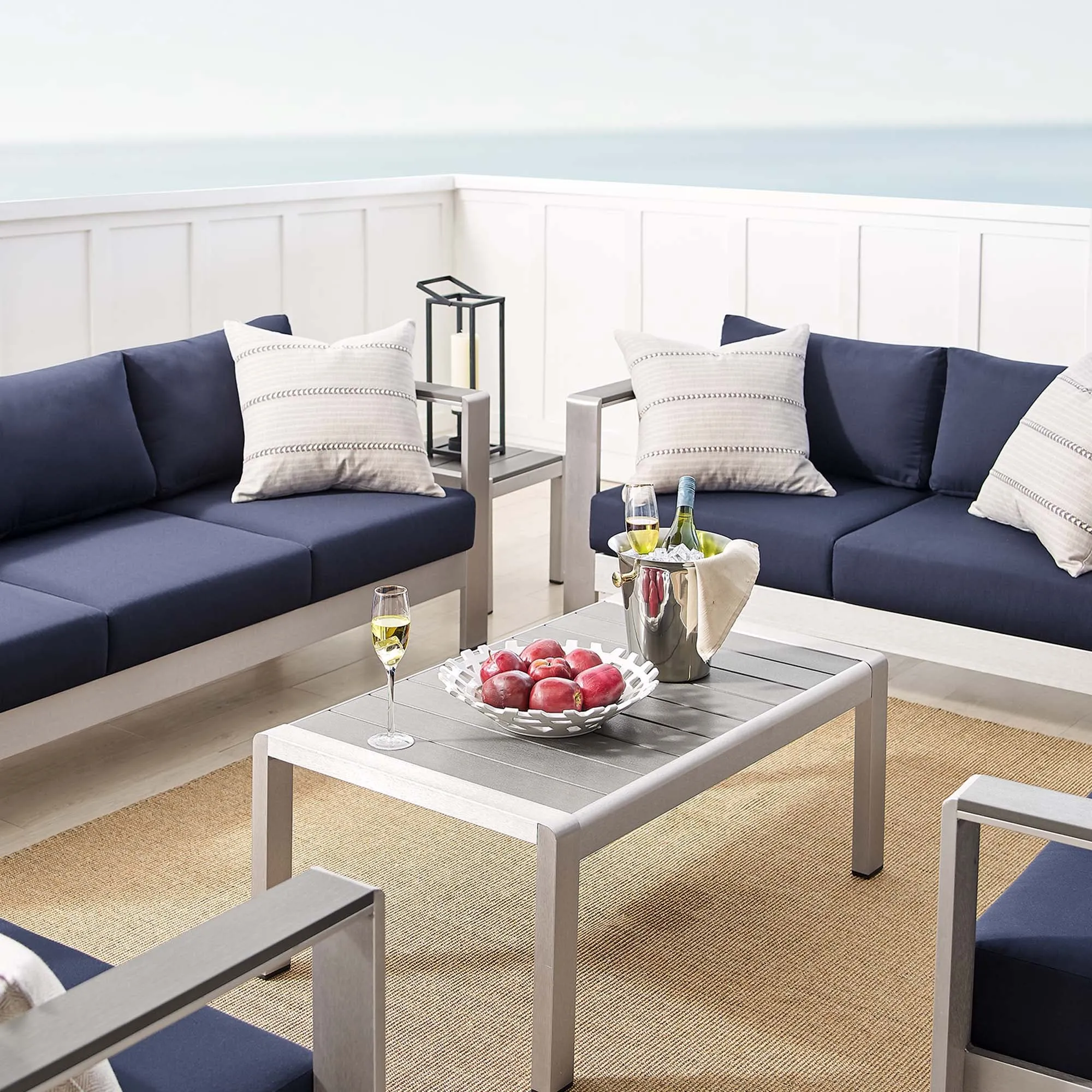 Shore Sunbrella® Fabric Outdoor Patio Aluminum 7 Piece Set by Modway