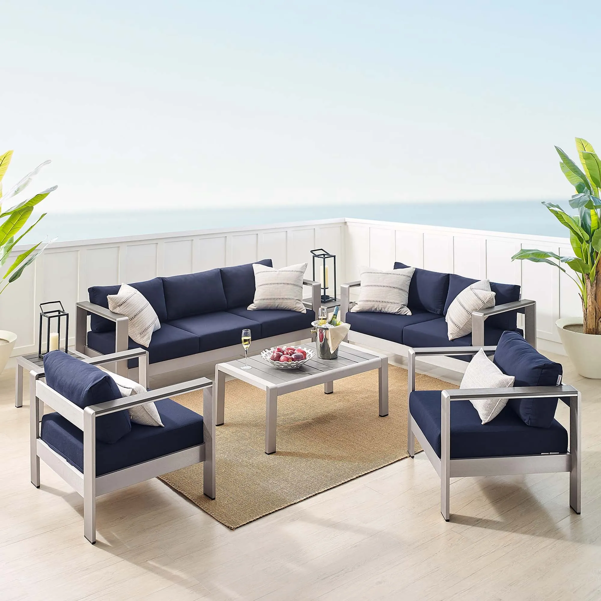 Shore Sunbrella® Fabric Outdoor Patio Aluminum 7 Piece Set by Modway