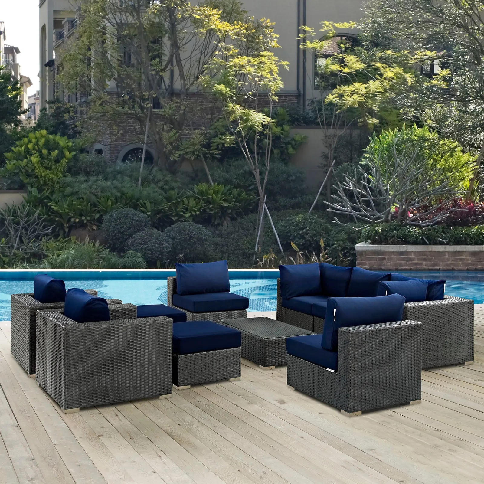 Sojourn 10 Piece Outdoor Patio Sunbrella® Sectional Set by Modway