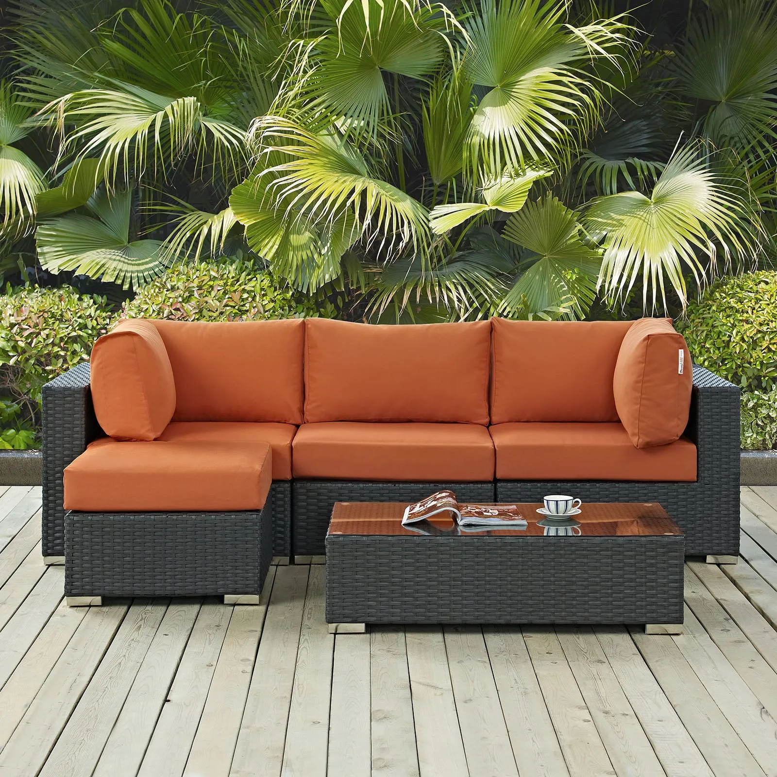 Sojourn 5 Piece Outdoor Patio Sunbrella® Sectional Set by Modway