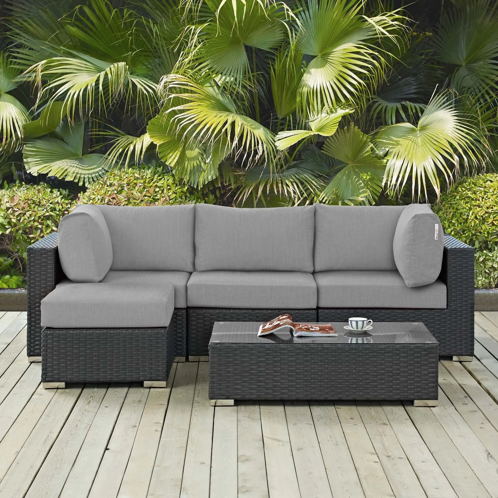 Sojourn 5 Piece Outdoor Patio Sunbrella® Sectional Set by Modway