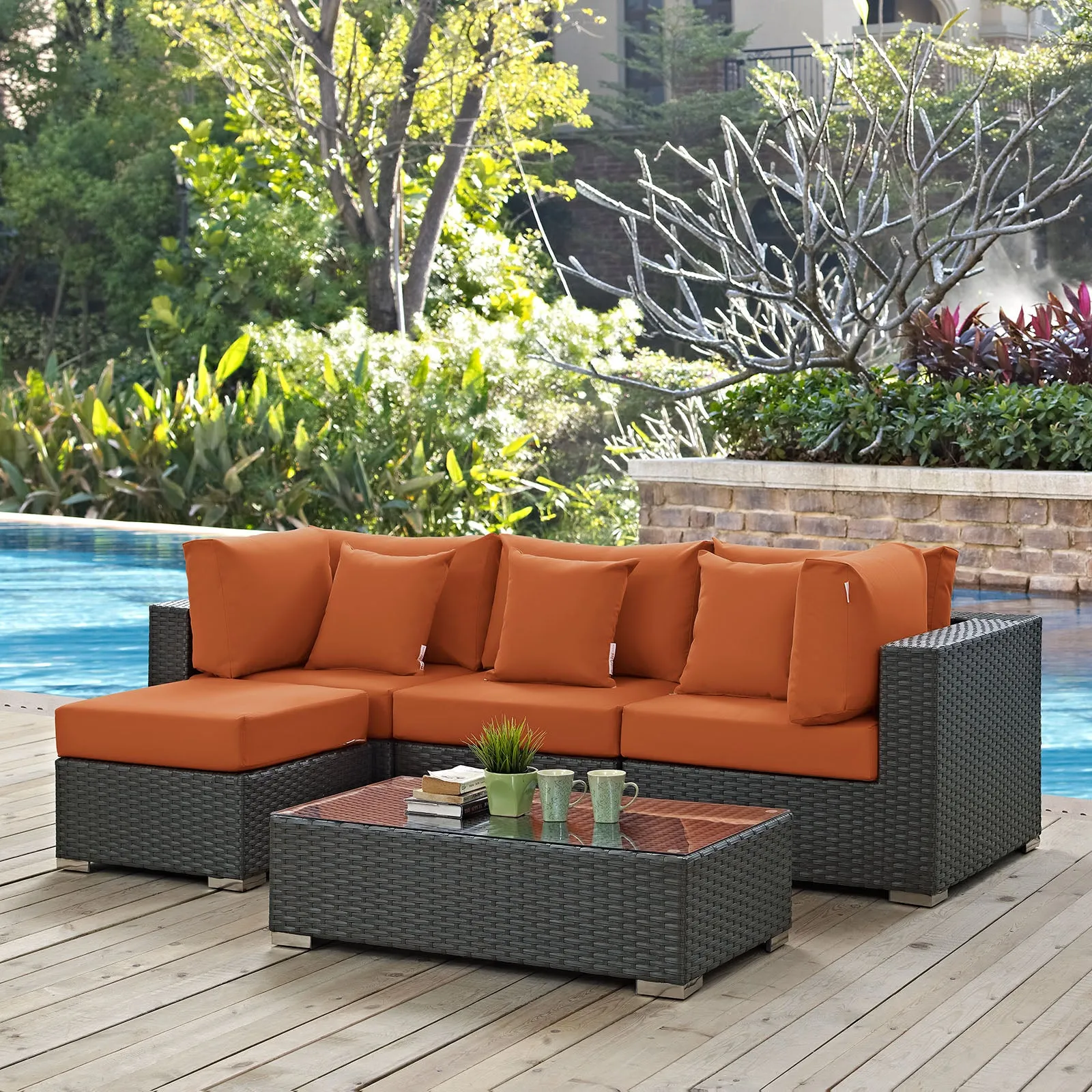 Sojourn 5 Piece Outdoor Patio Sunbrella® Sectional Set by Modway