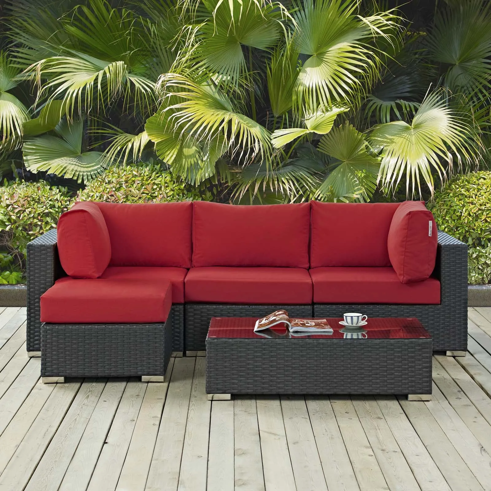 Sojourn 5 Piece Outdoor Patio Sunbrella® Sectional Set by Modway