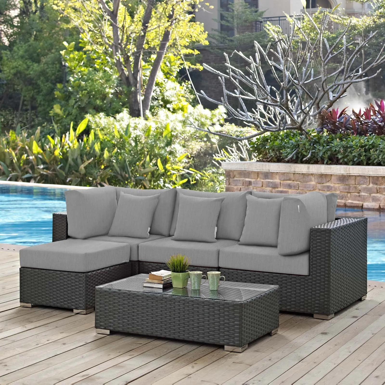 Sojourn 5 Piece Outdoor Patio Sunbrella® Sectional Set by Modway
