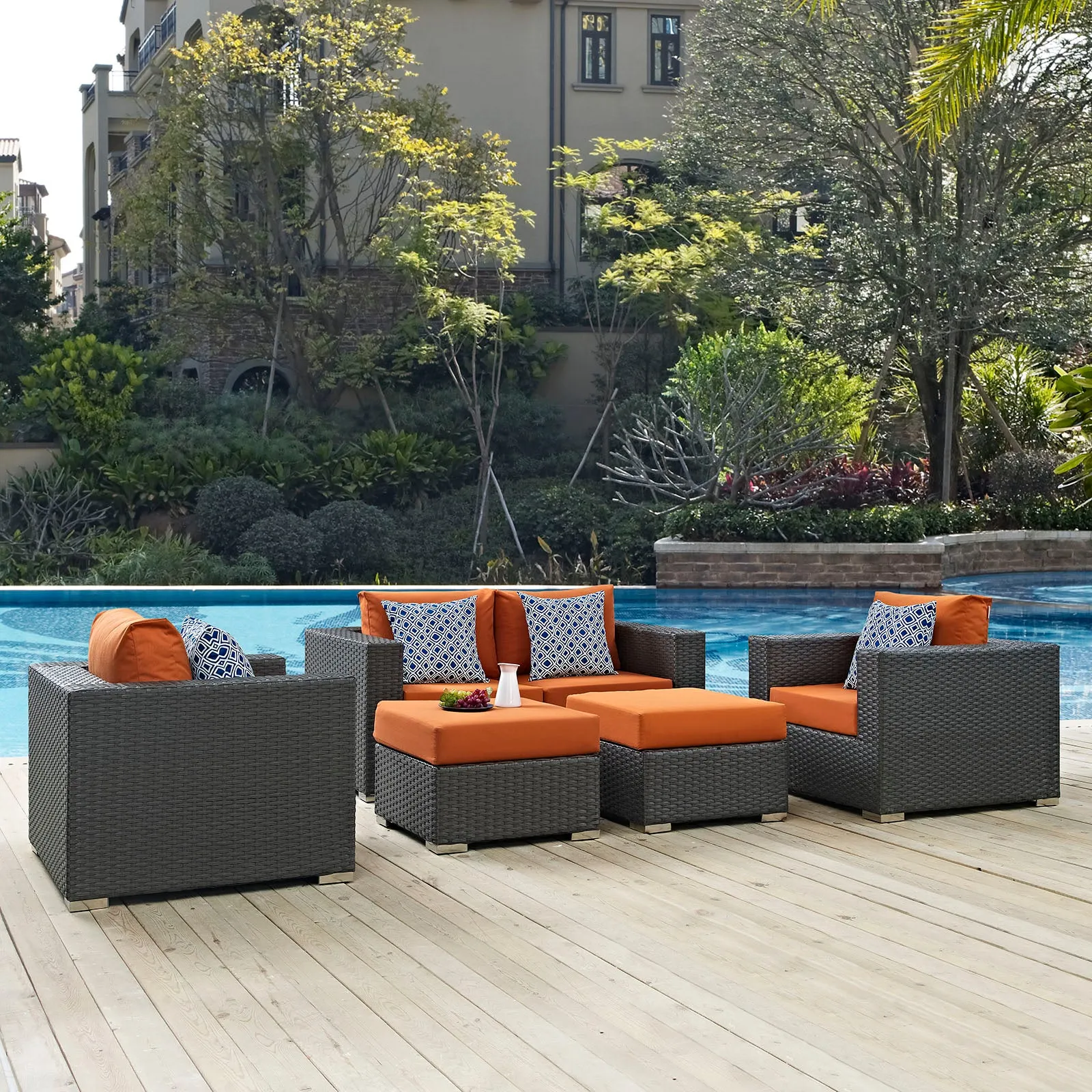 Sojourn 5 Piece Outdoor Patio Sunbrella® Sectional Set by Modway