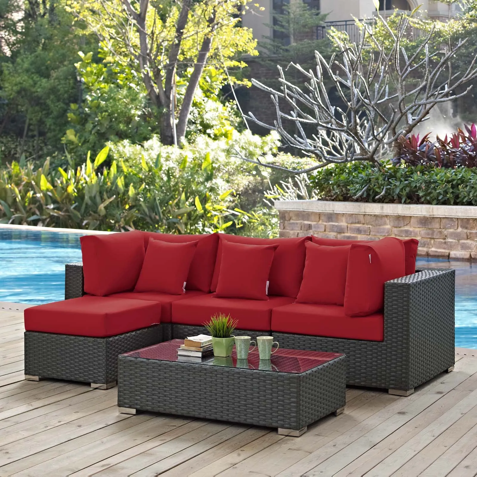 Sojourn 5 Piece Outdoor Patio Sunbrella® Sectional Set by Modway